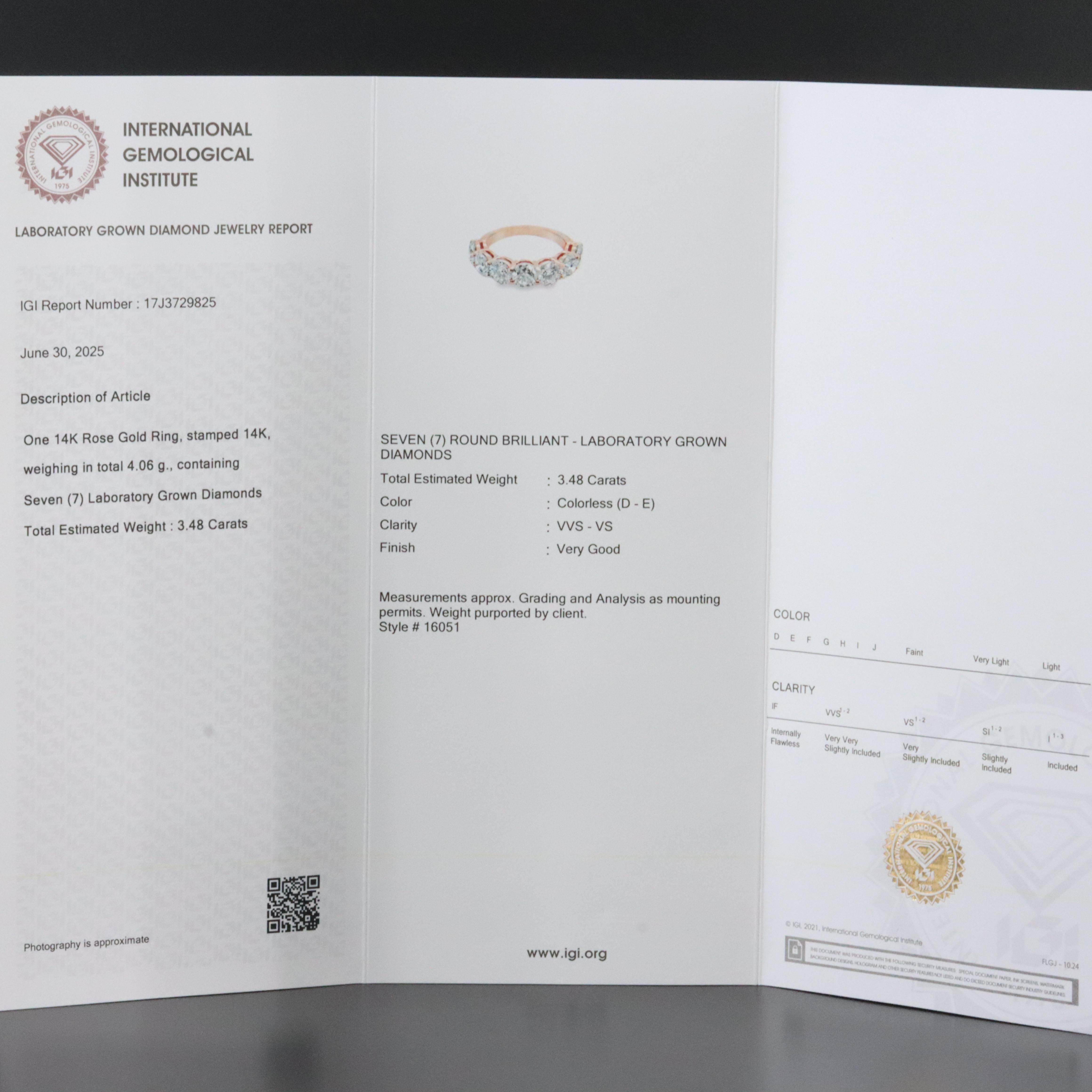 14K Rose Gold 3.48 CTW Lab Grown Diamond Ring with IGI Report