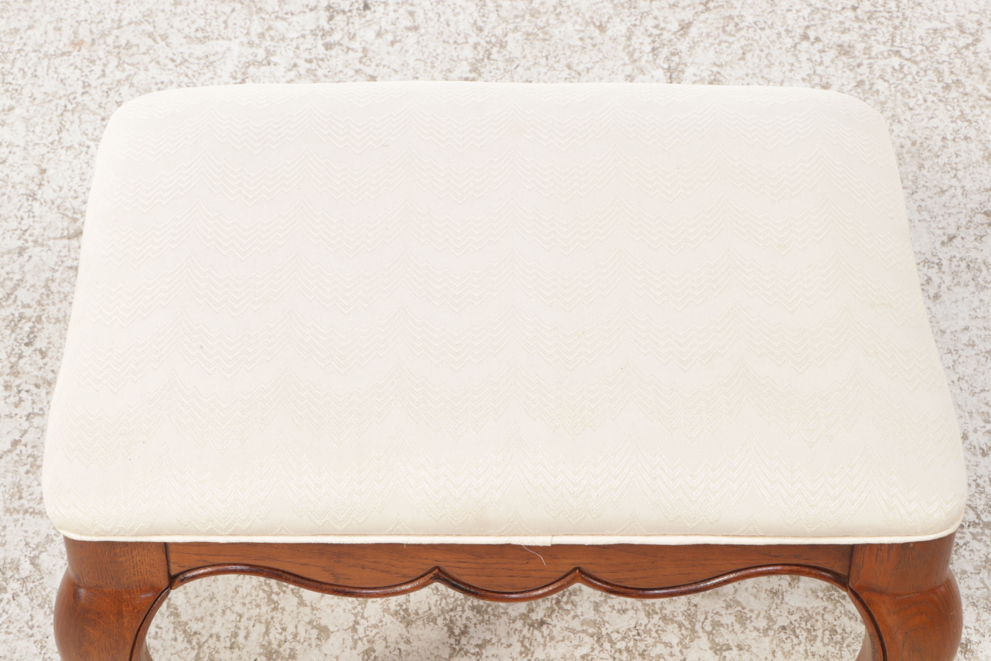 Pair of Thomasville French Provincial Style Upholstered Oak Ottomans