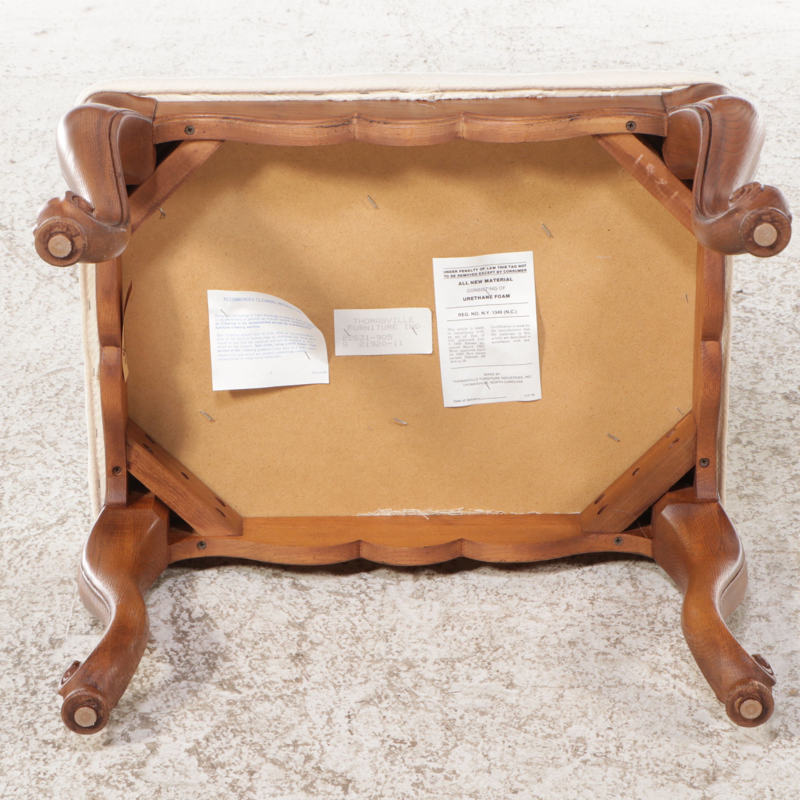 Pair of Thomasville French Provincial Style Upholstered Oak Ottomans