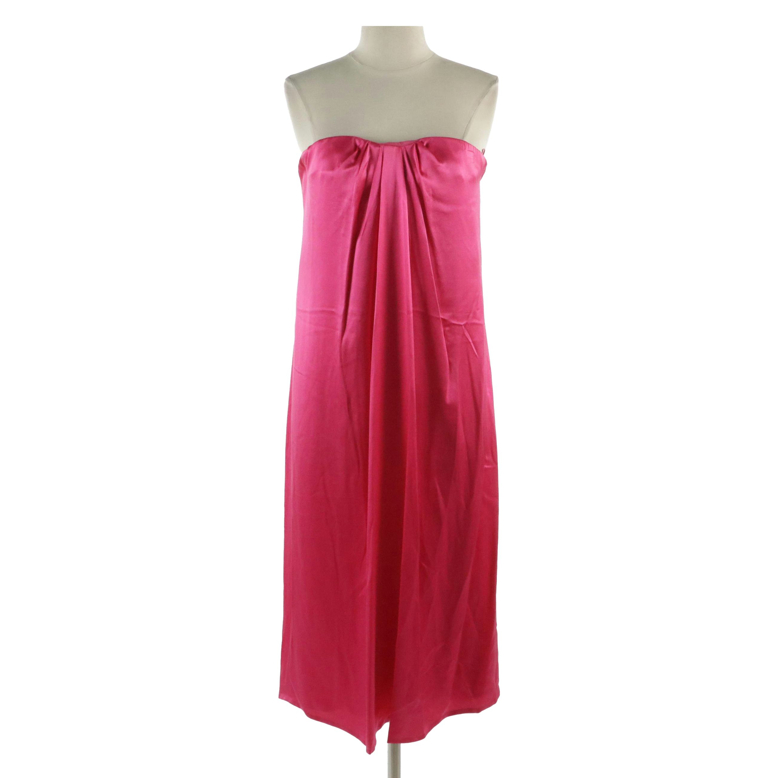Alexander McQueen Strapless Draped-Front Dress in Hot Pink Silk