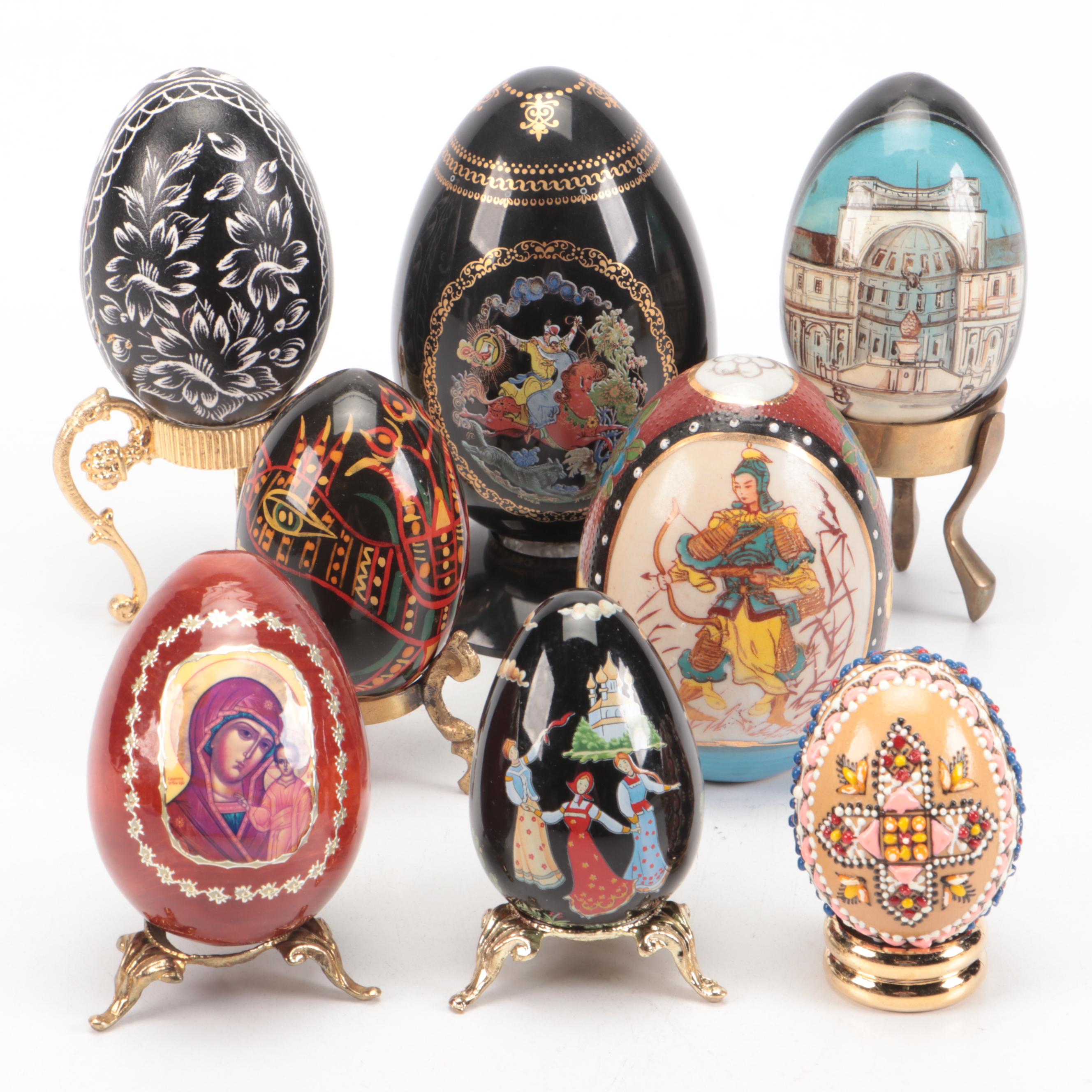 Franklin Mint Ceramic and Other Eggs on Stands