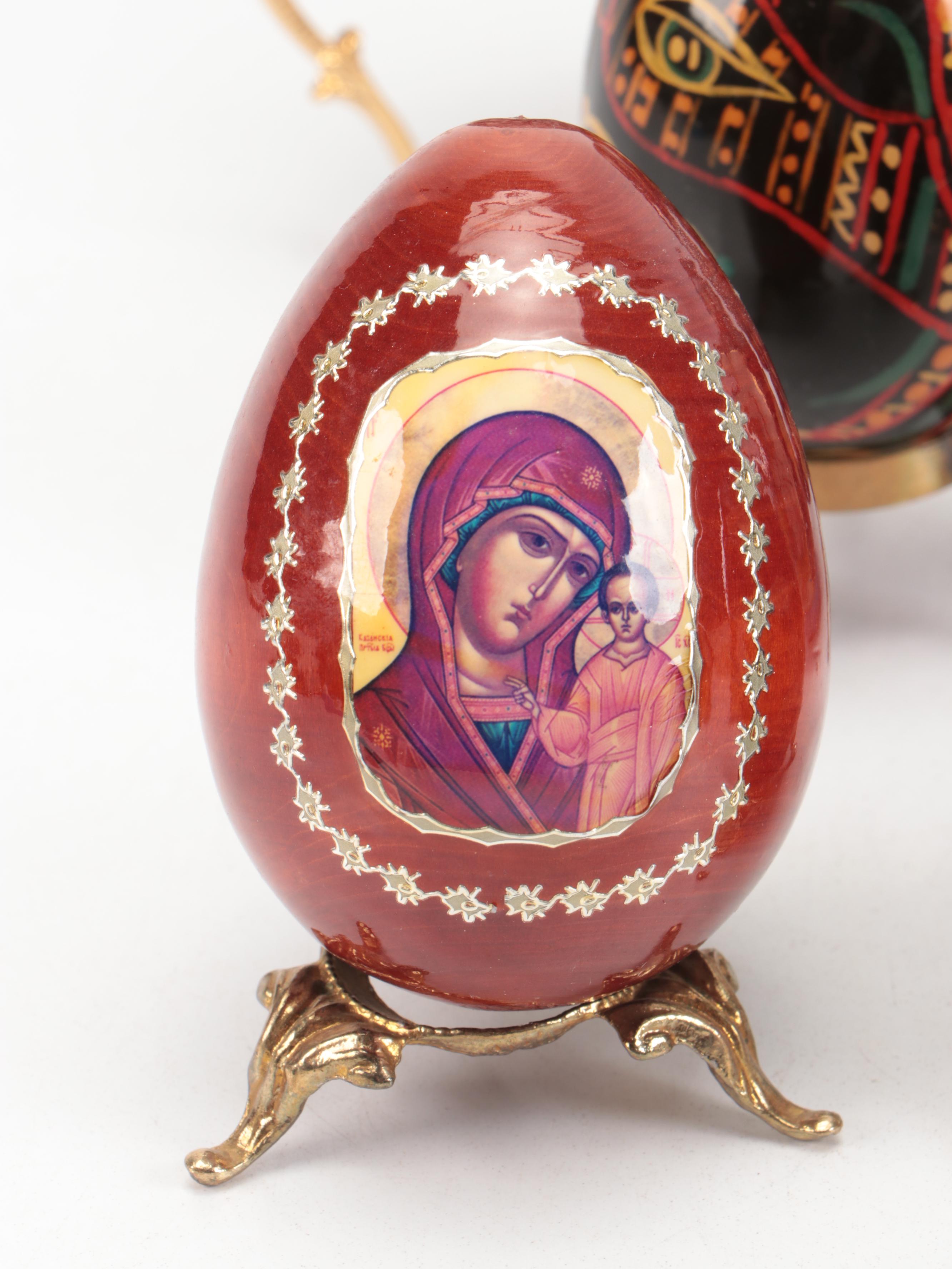 Franklin Mint Ceramic and Other Eggs on Stands