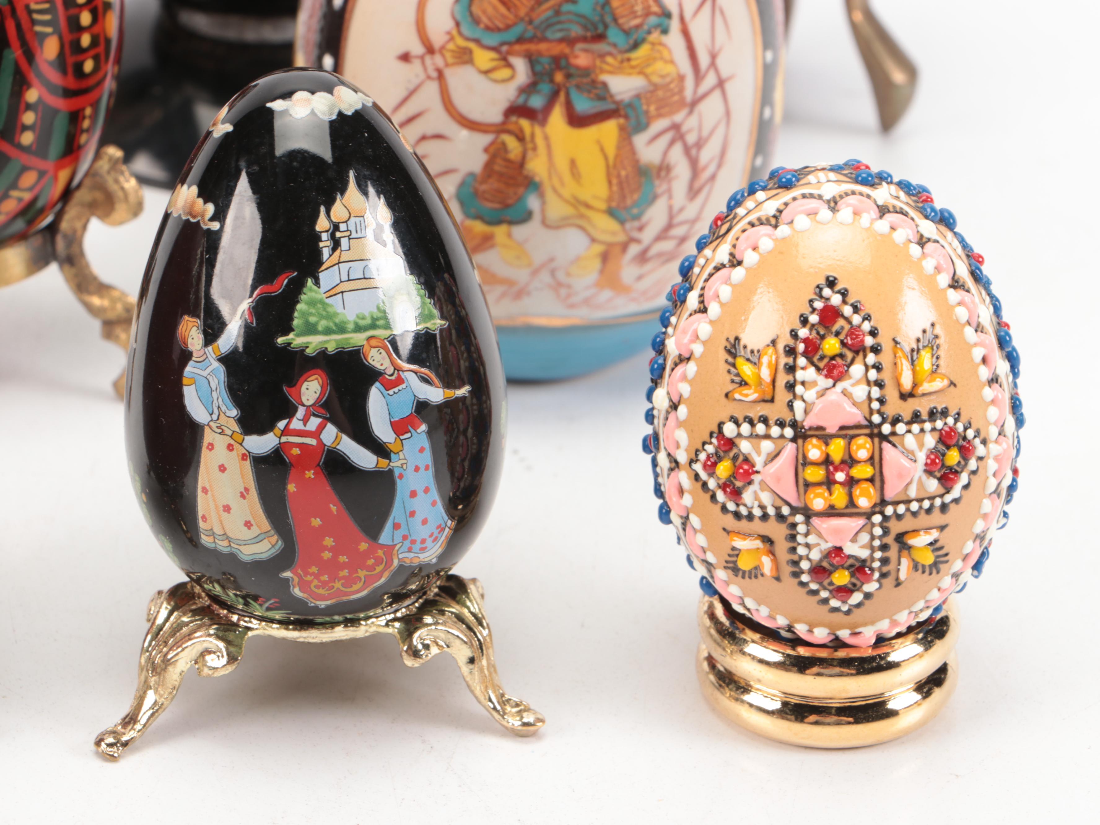 Franklin Mint Ceramic and Other Eggs on Stands