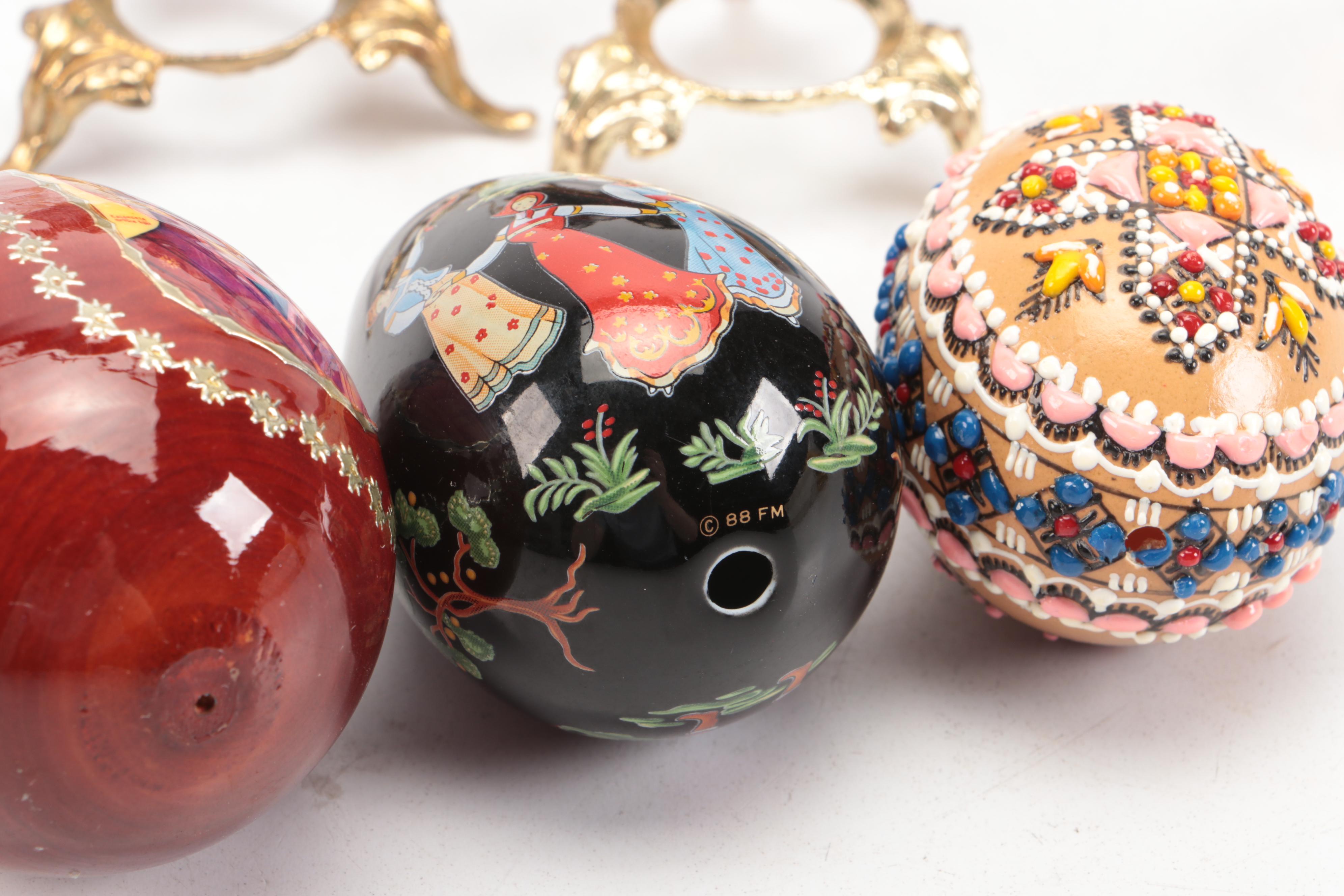 Franklin Mint Ceramic and Other Eggs on Stands