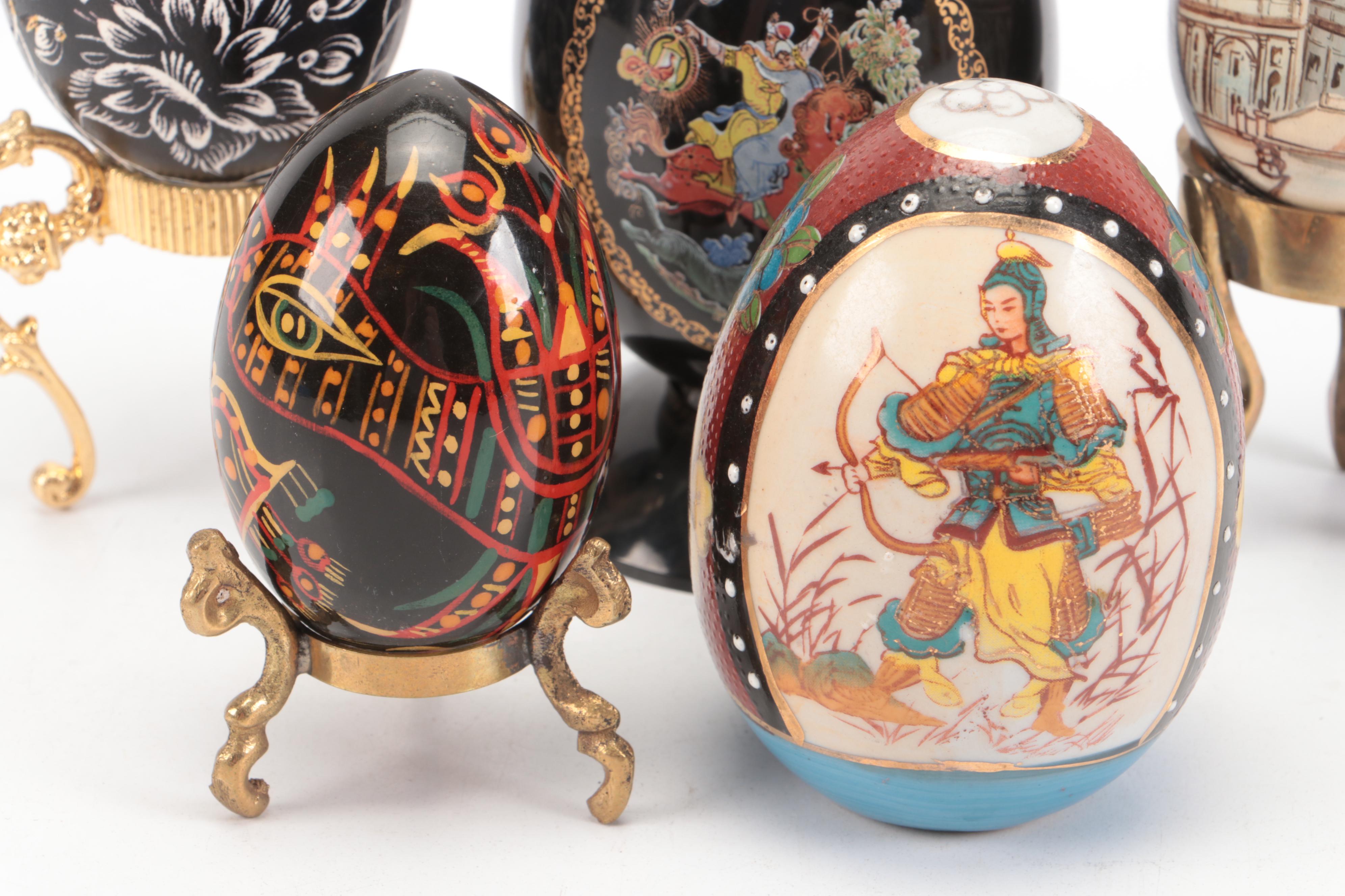 Franklin Mint Ceramic and Other Eggs on Stands