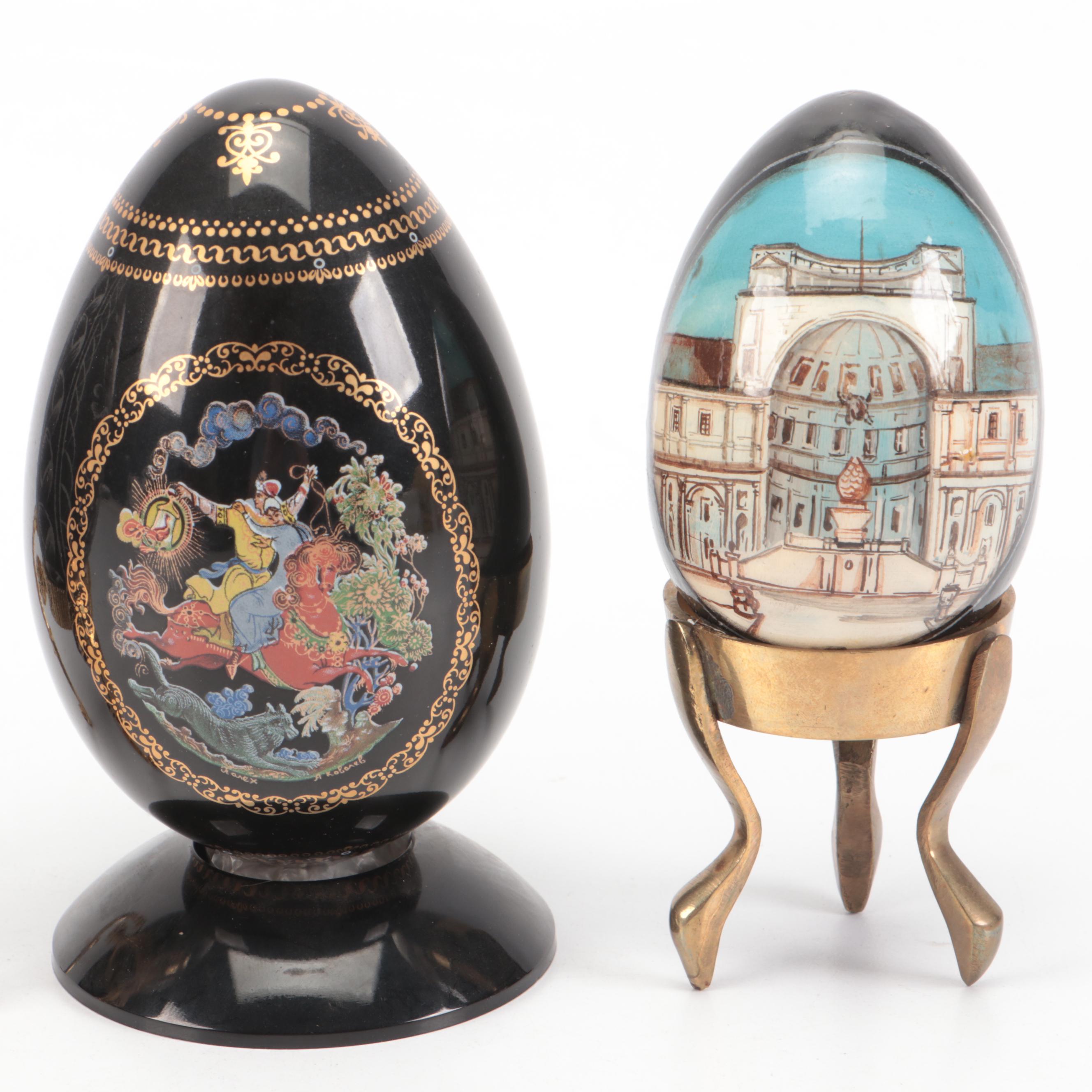 Franklin Mint Ceramic and Other Eggs on Stands