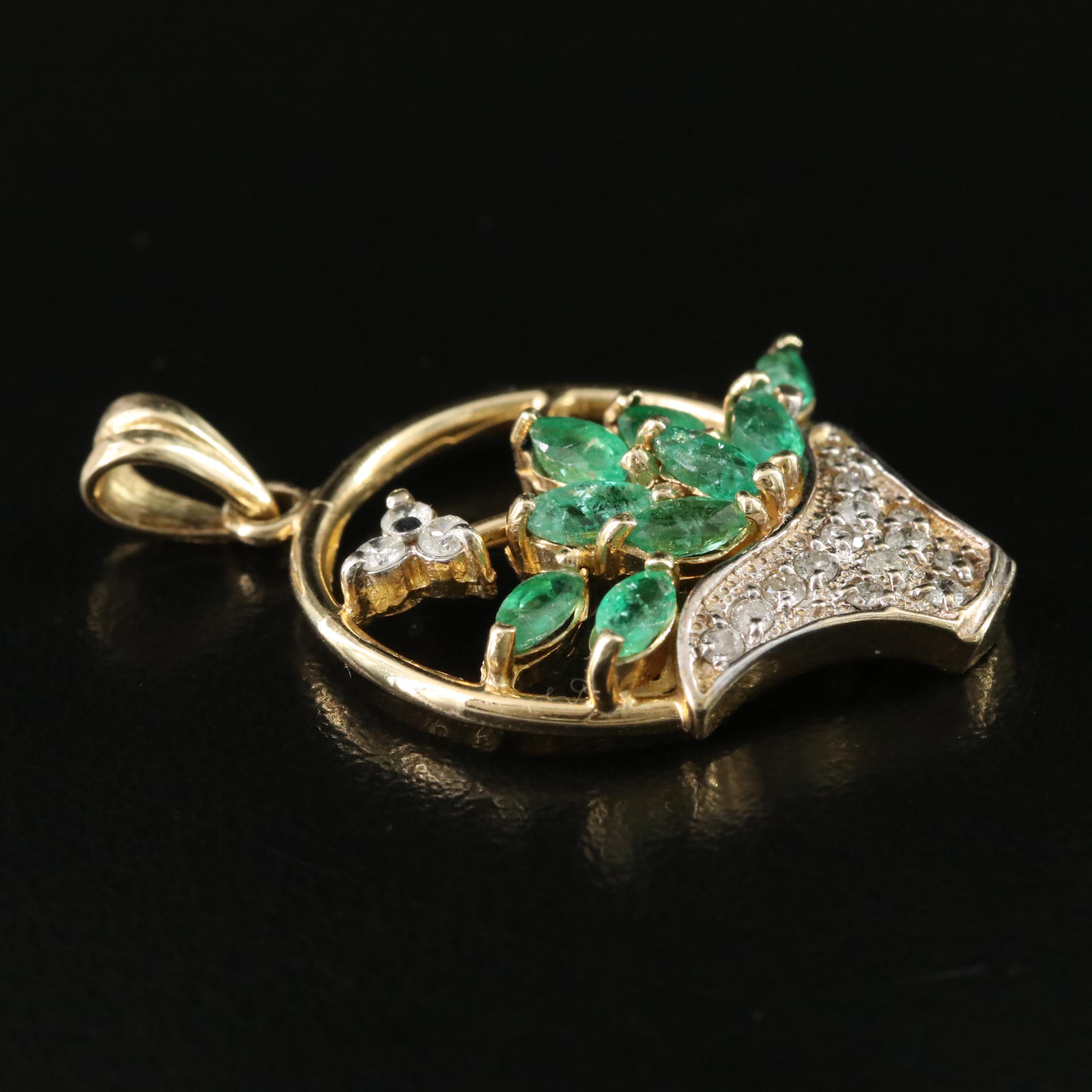 14K Emerald and Diamond Basket Pendant