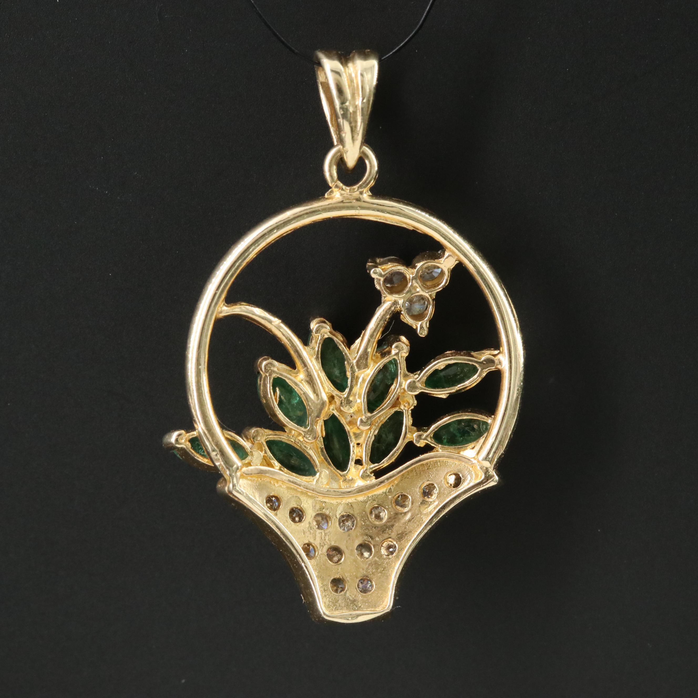 14K Emerald and Diamond Basket Pendant