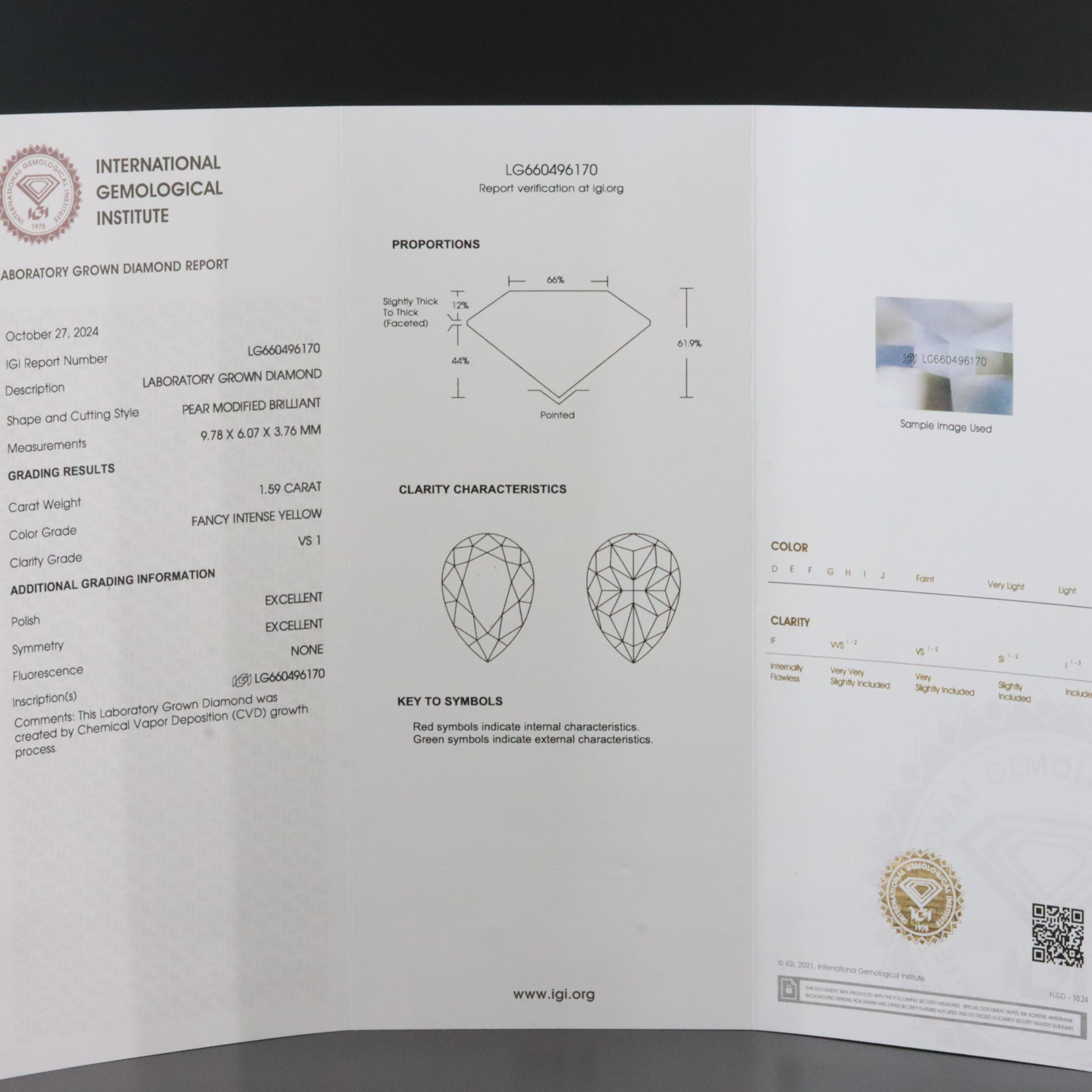 18K 1.77 CTW Lab Grown Diamond Ring with Fancy Yellow Center and IGI Report