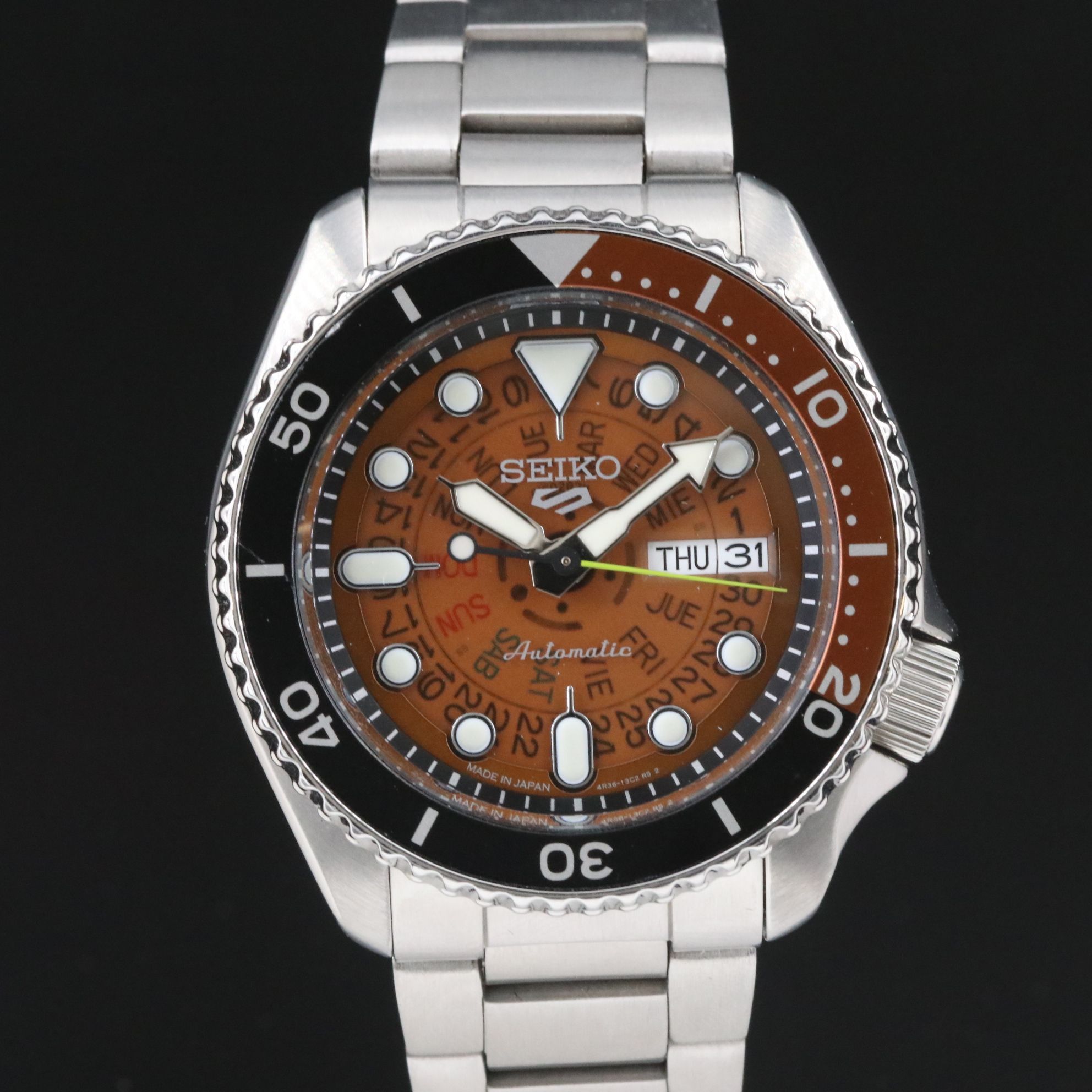 Seiko 5 Sports Day Date Skeleton Steel Automatic Watch