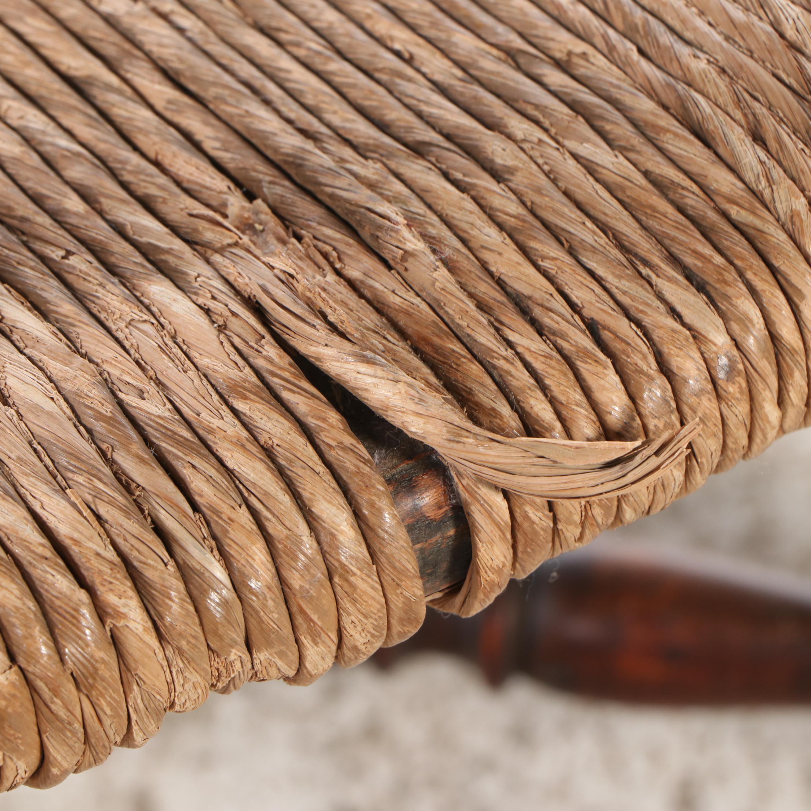 Pair of Jacobean Revival Ladderback Armchairs with Rush Seats, 19th Century