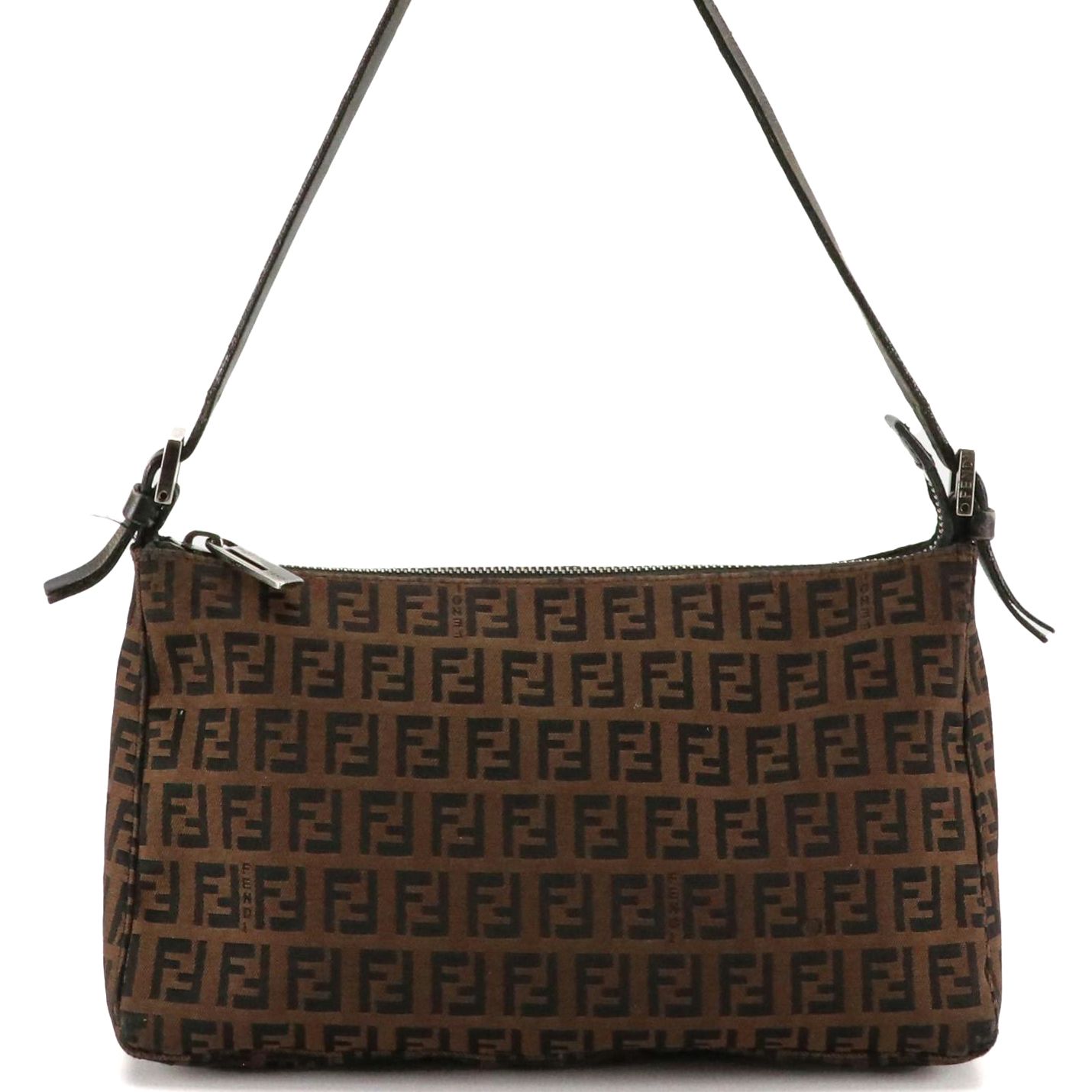 Fendi Pochette in Tobacco Zucchino Jacquard Canvas and Leather