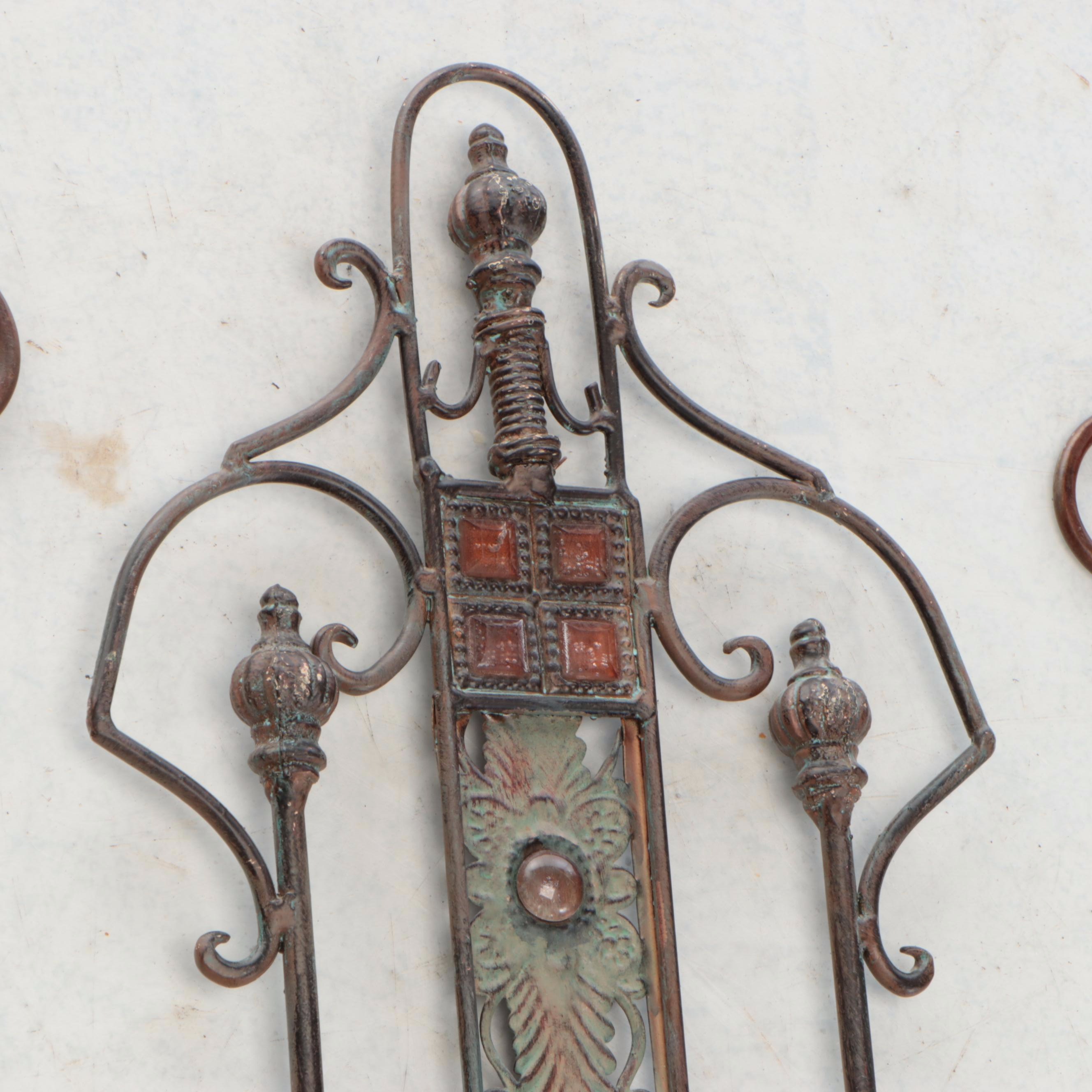 Scrolled Metal Plate Rack and Hooks