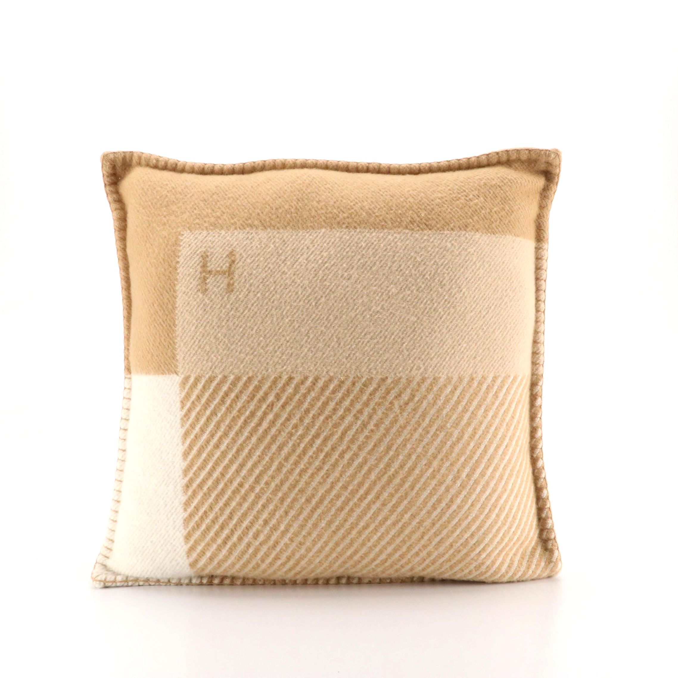 Hermès H Riviera Cashmere/Wool Accent Pillow with Blanket-Stitch Edging