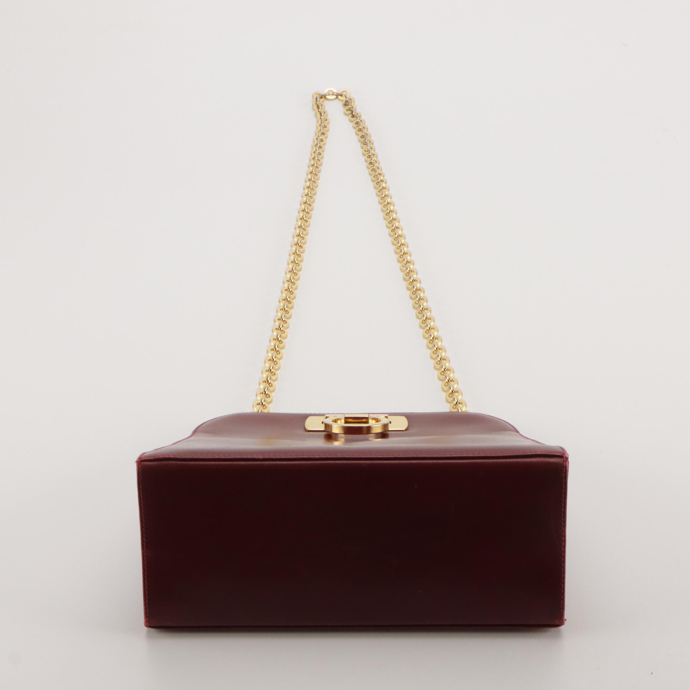 Salvatore Ferragamo Gancini-Lock Chain Strap Bag in Deep Red Calfskin Leather