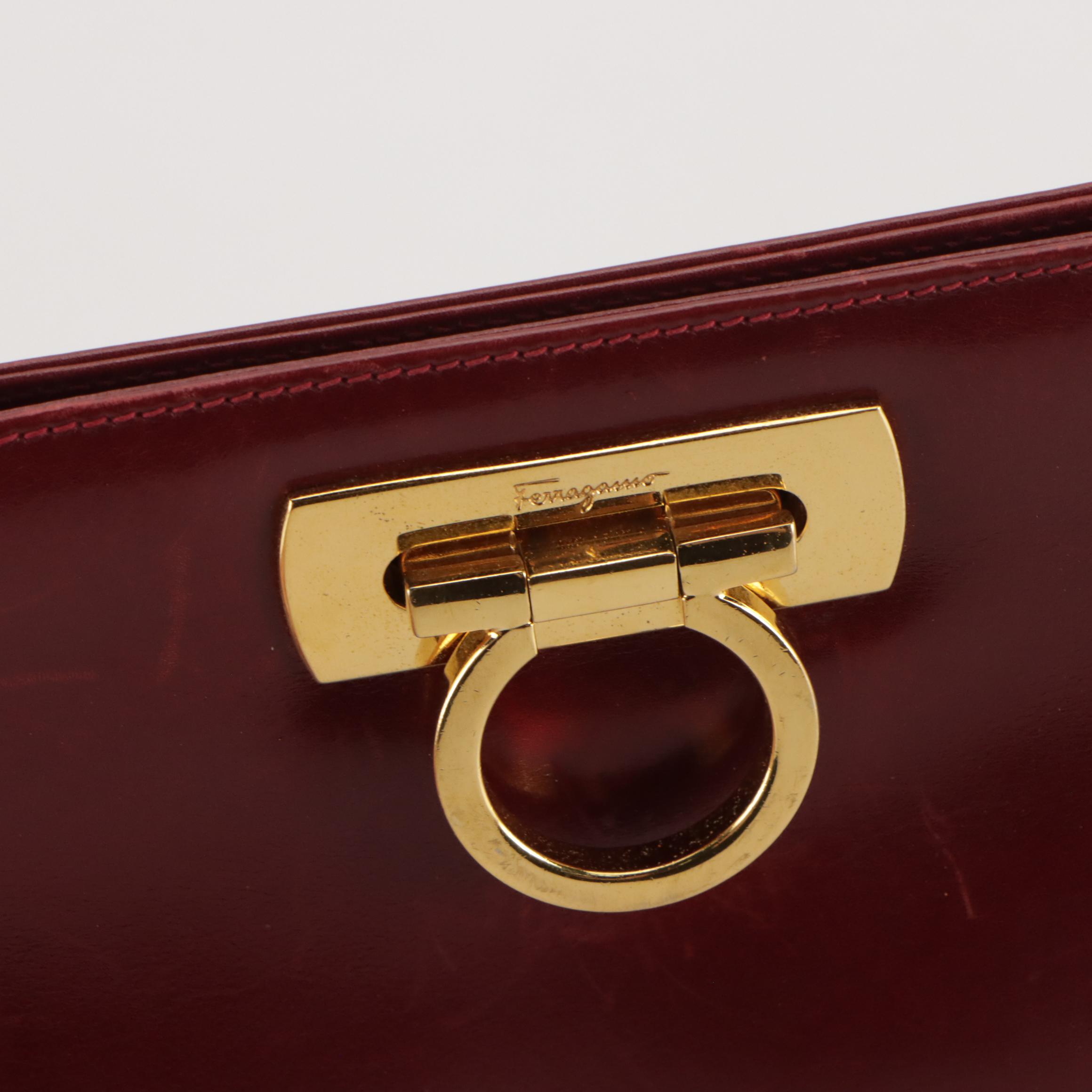 Salvatore Ferragamo Gancini-Lock Chain Strap Bag in Deep Red Calfskin Leather