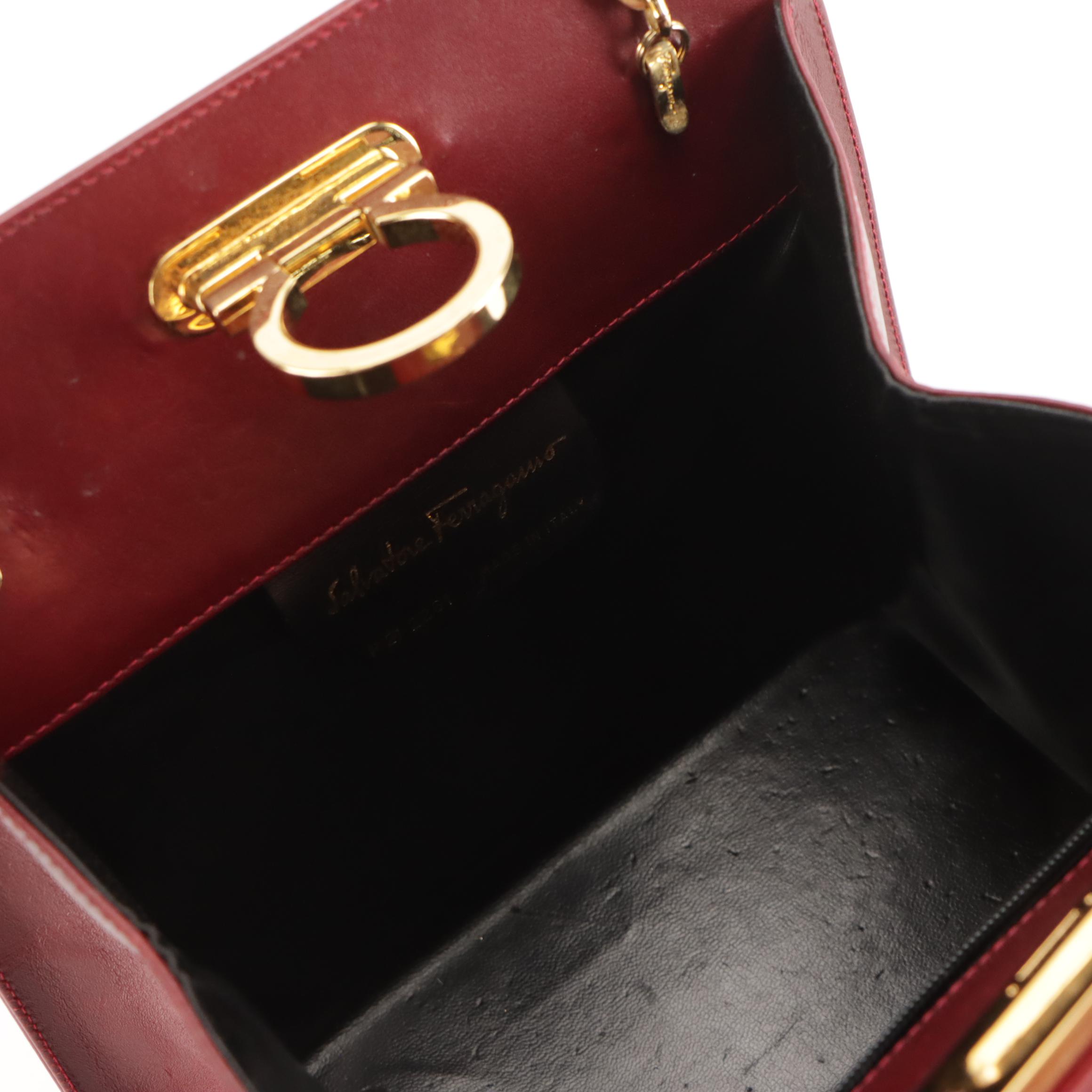 Salvatore Ferragamo Gancini-Lock Chain Strap Bag in Deep Red Calfskin Leather