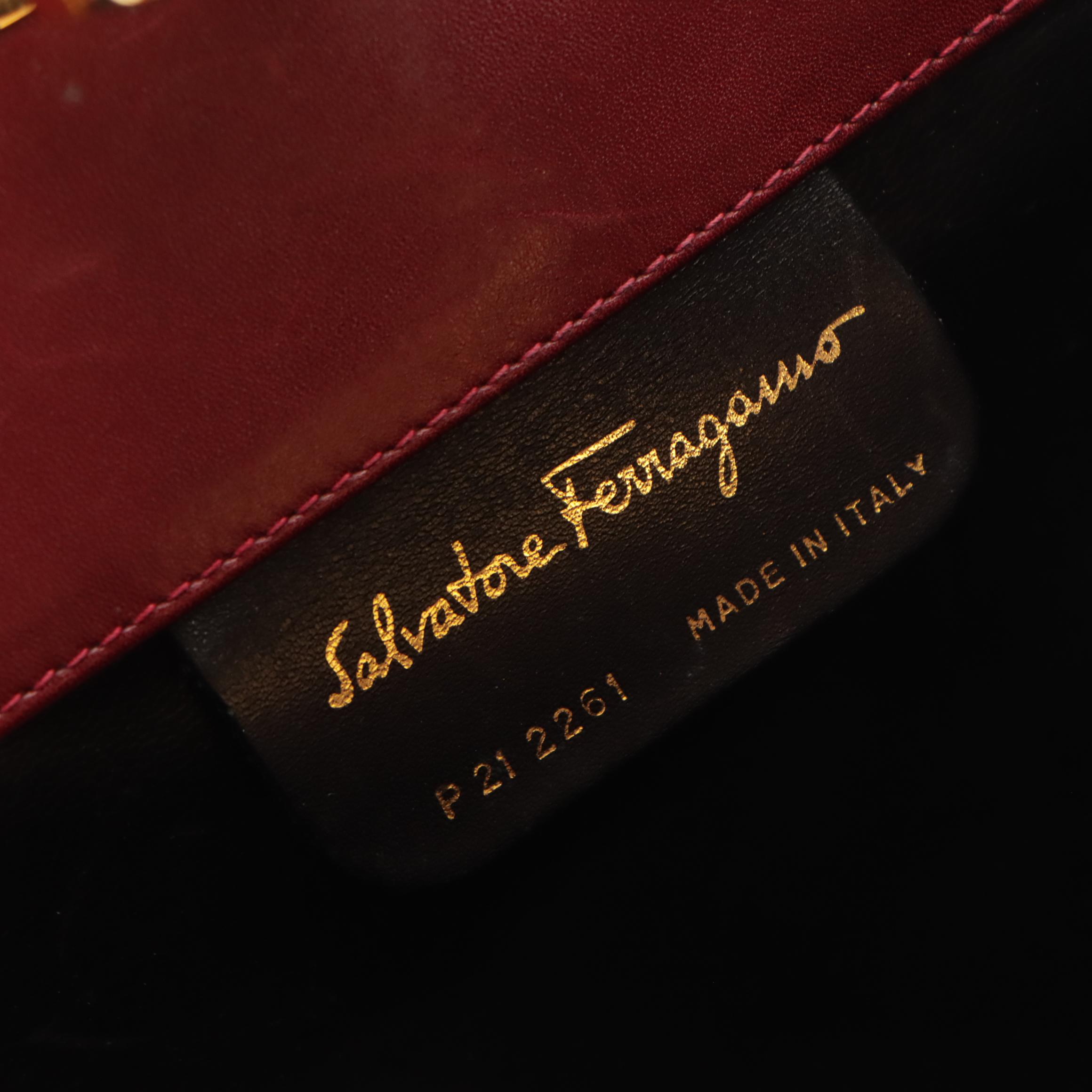 Salvatore Ferragamo Gancini-Lock Chain Strap Bag in Deep Red Calfskin Leather