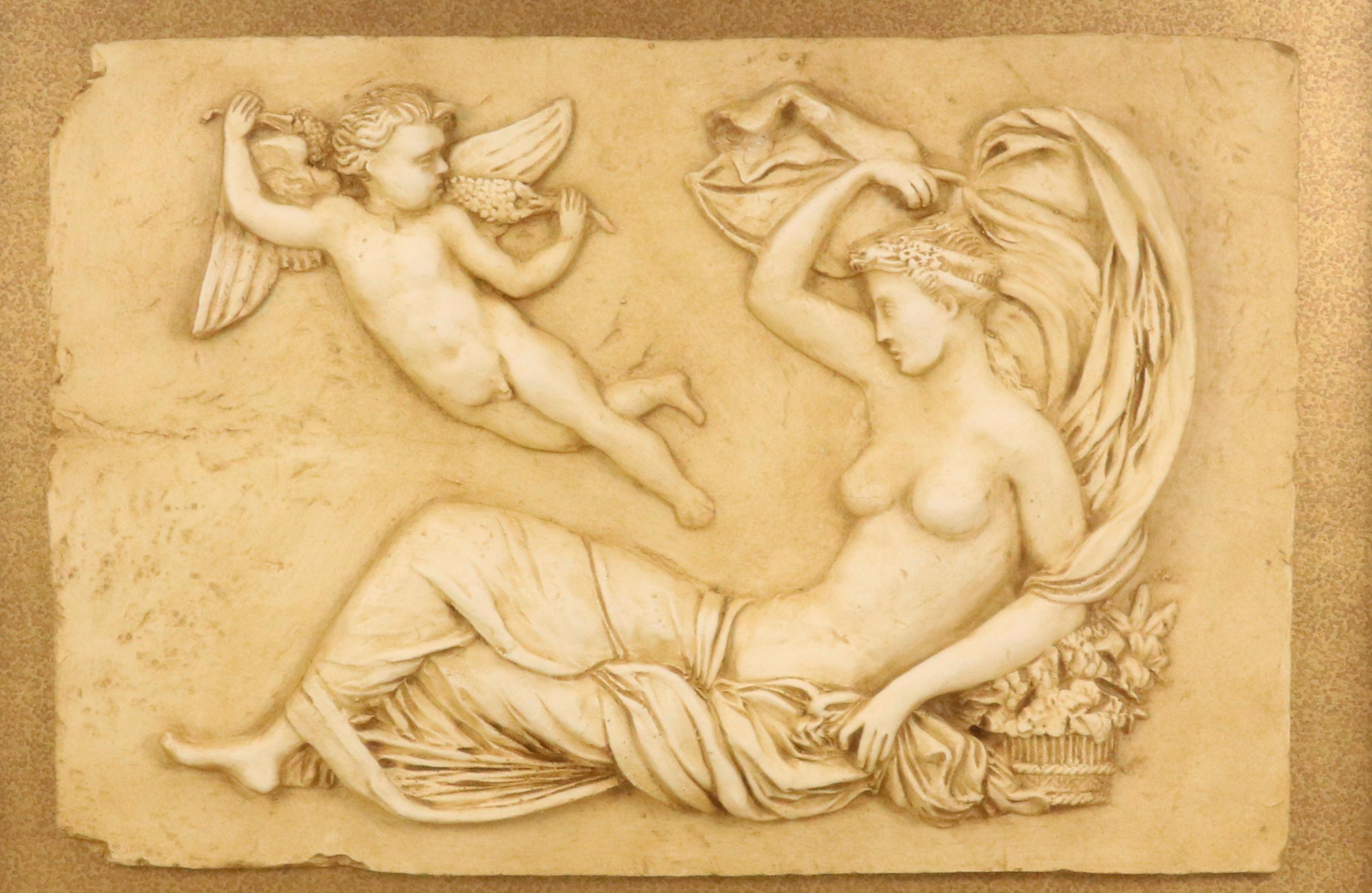 Carved Plaster Sculpture of Venus Reclining with Putto