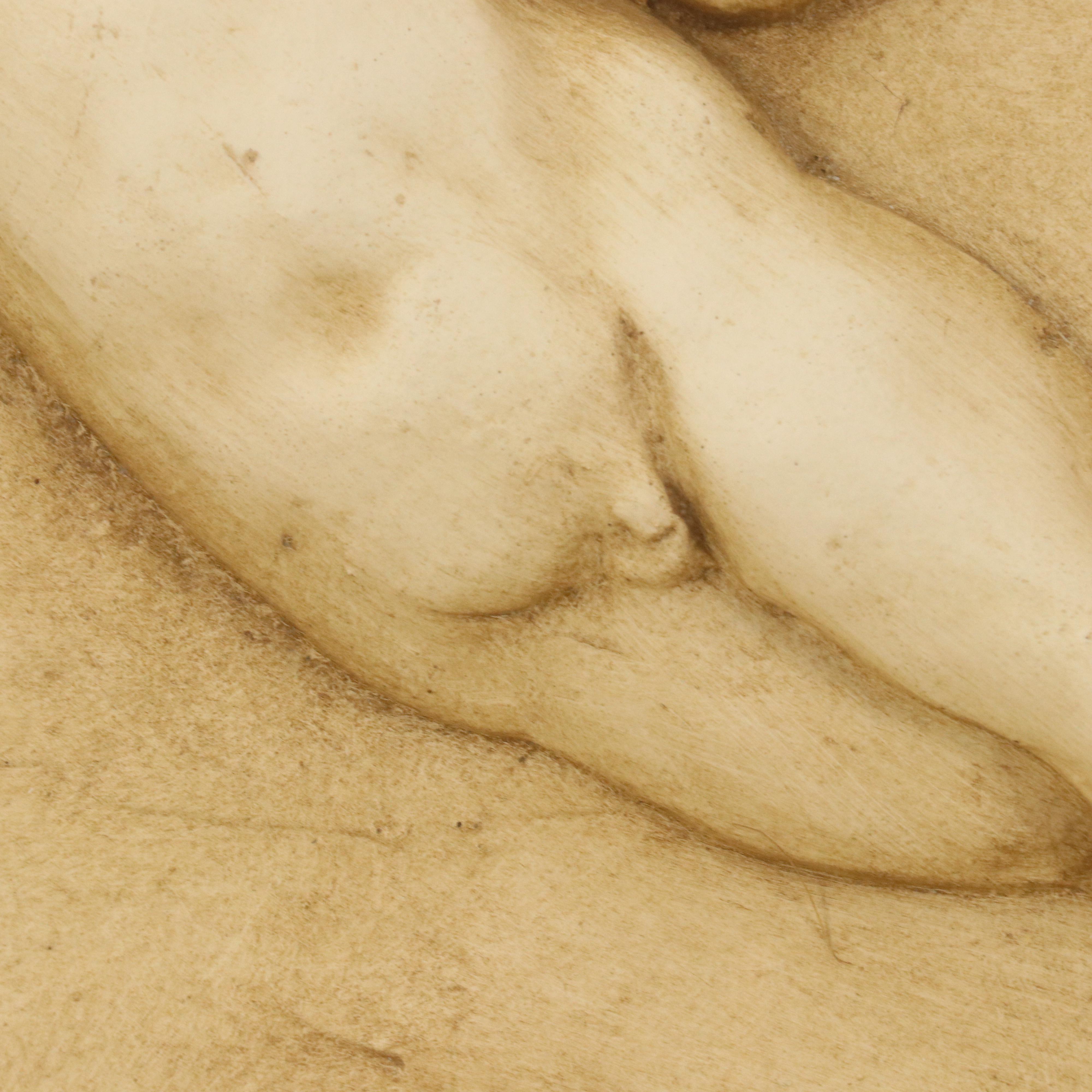 Carved Plaster Sculpture of Venus Reclining with Putto