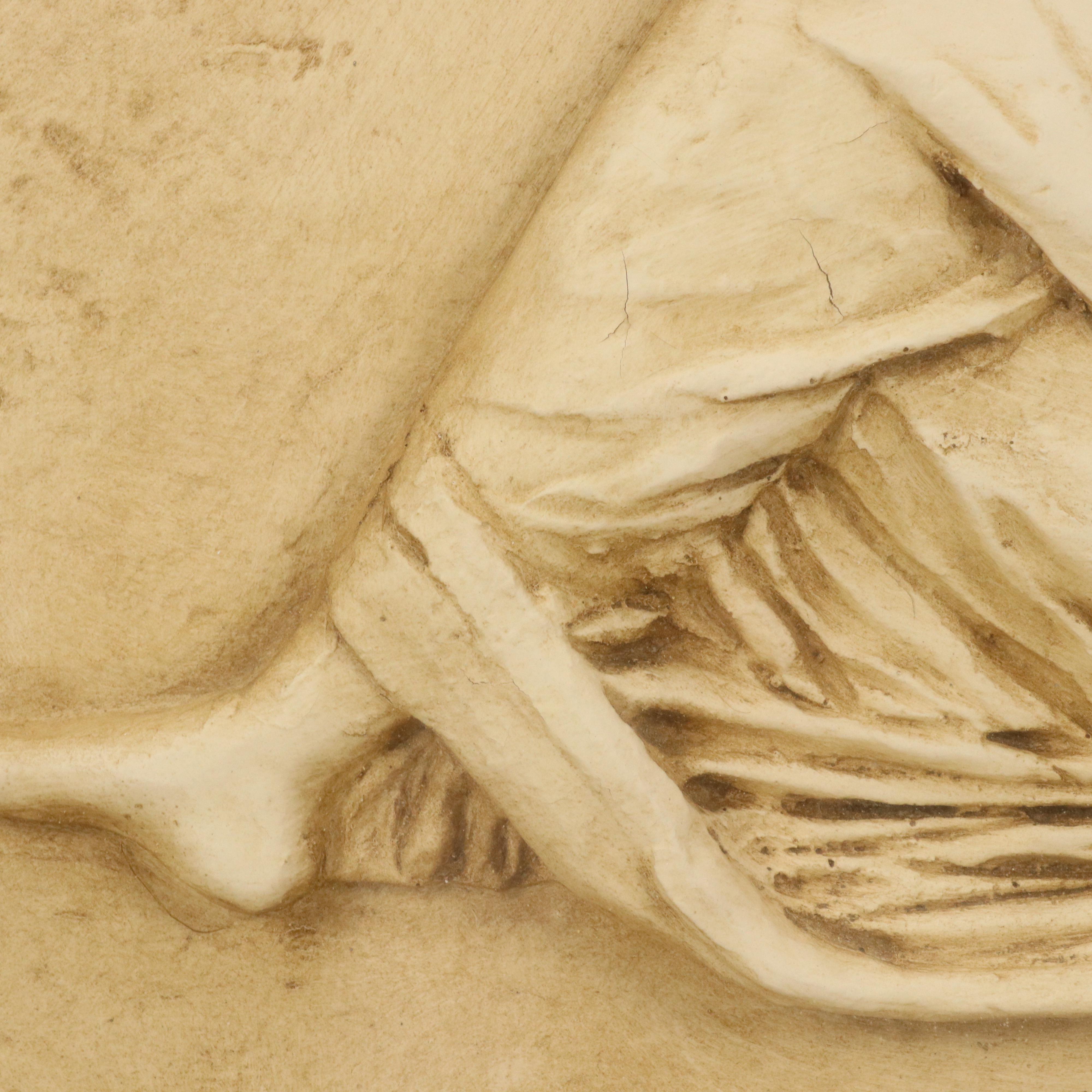 Carved Plaster Sculpture of Venus Reclining with Putto