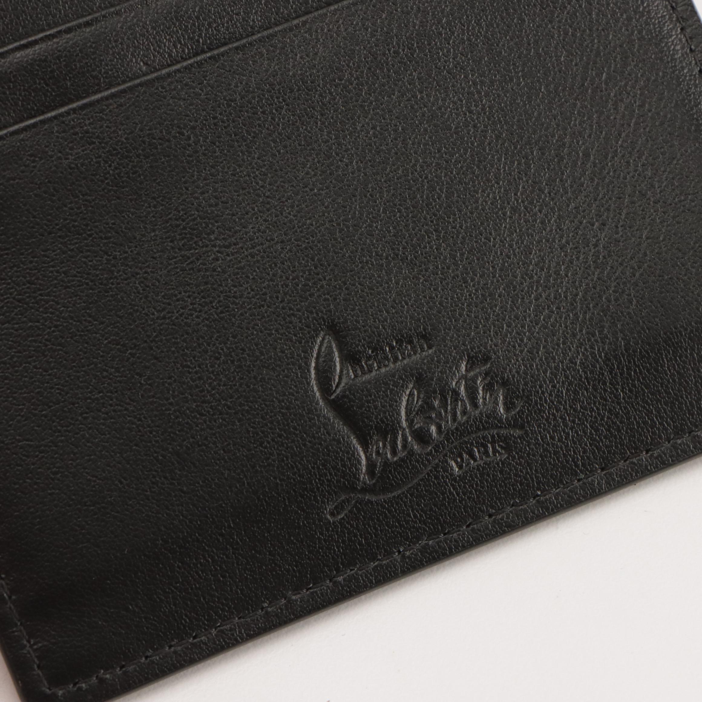 Christian Louboutin Panettone Spiked Card Case in Black Calfskin Leather