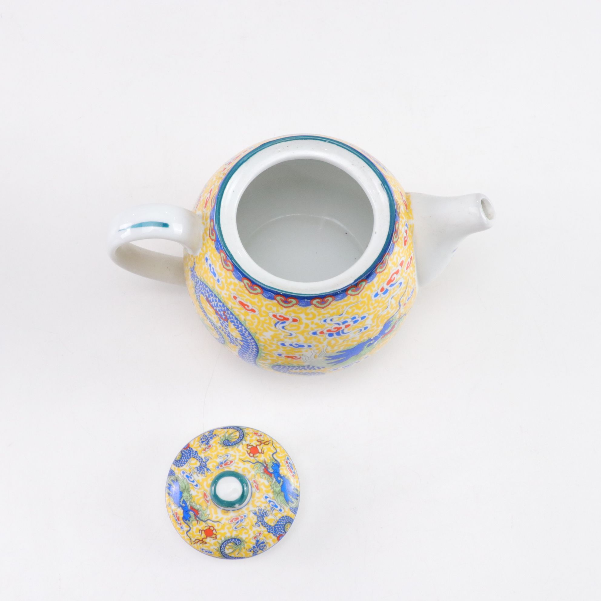 Paul Cardew "Globe" Teapot with Chinese Porcelain Teapot and Vase and Framed Map