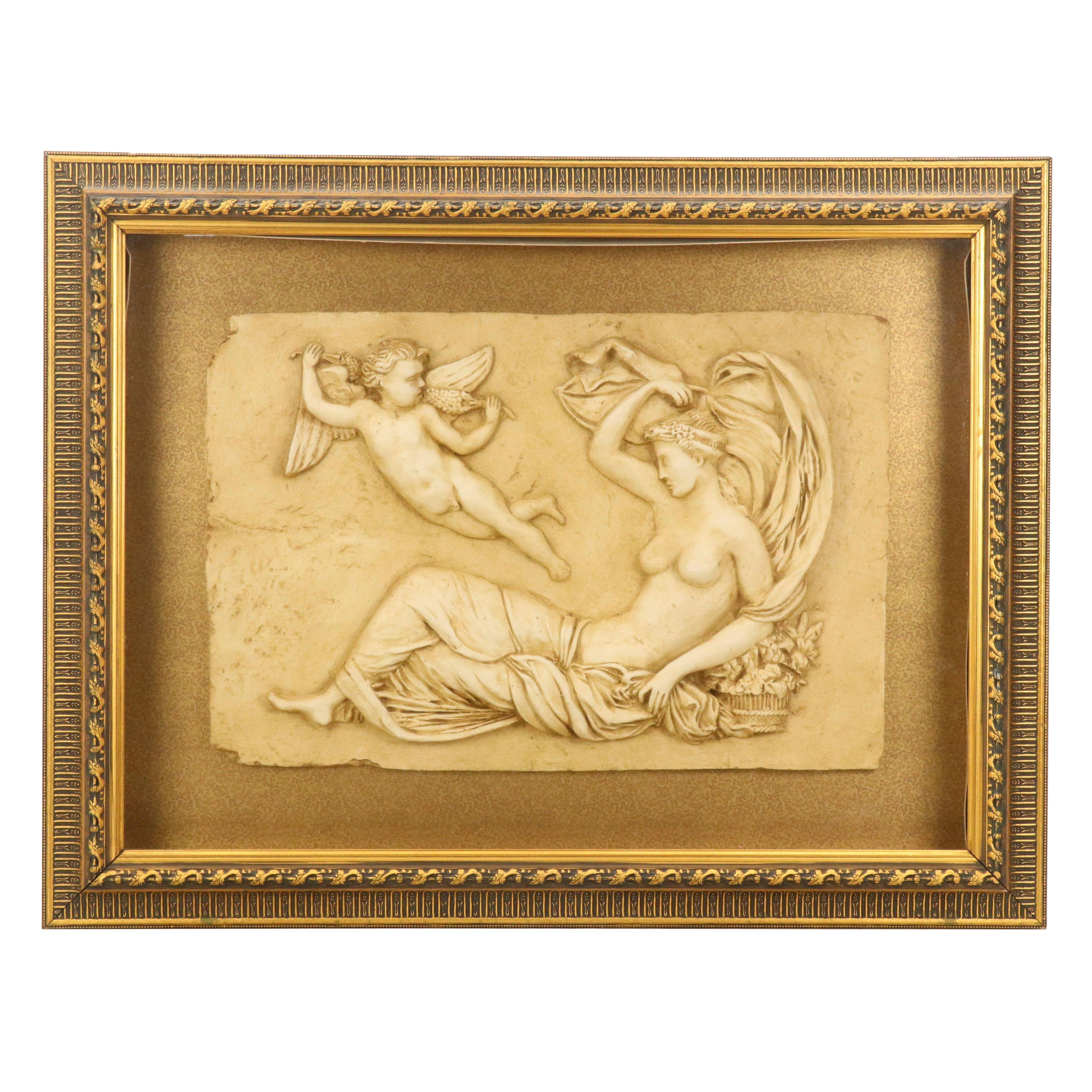 Carved Plaster Sculpture of Venus Reclining with Putto