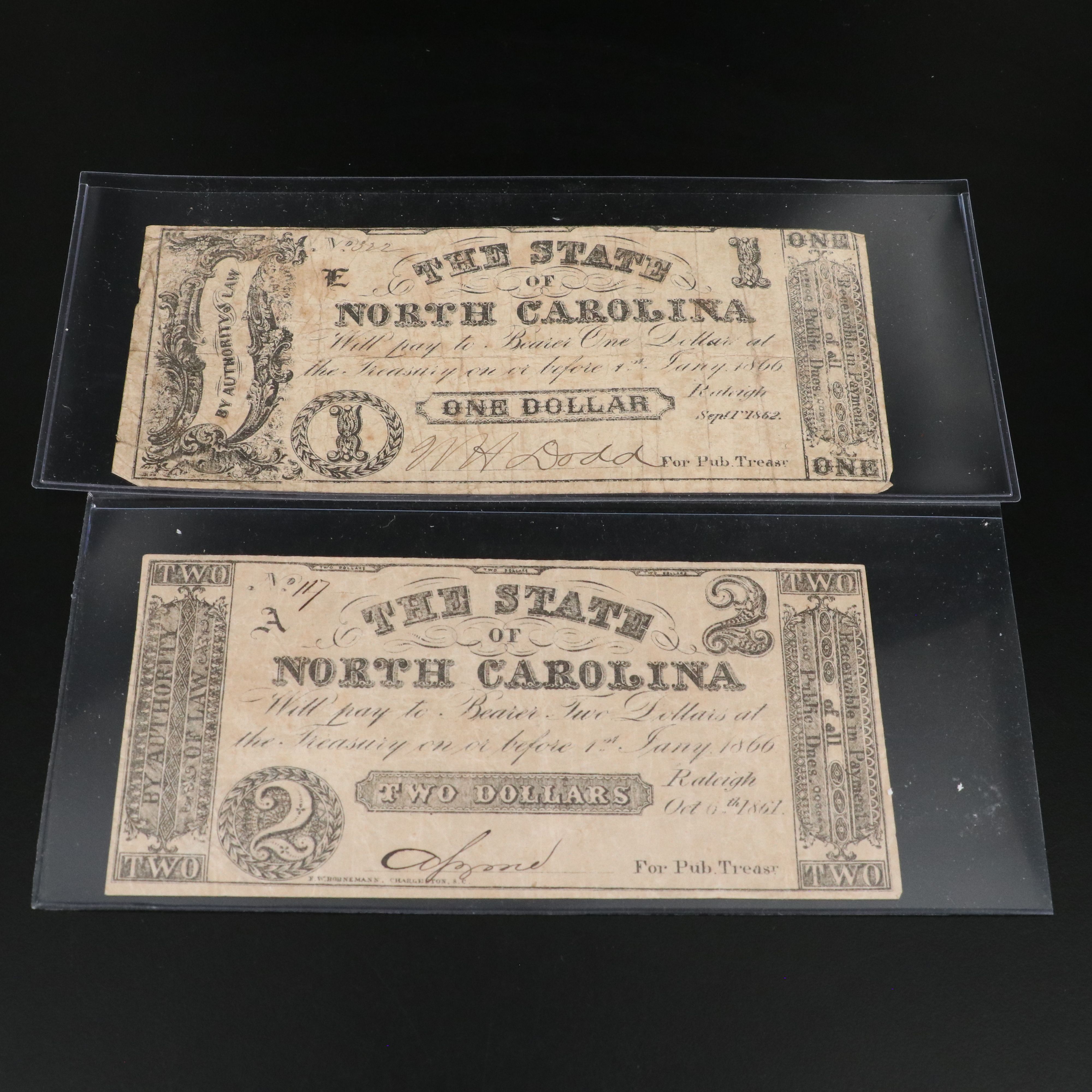 Five Different Civil War Era North Carolina Obsolete Currency Notes