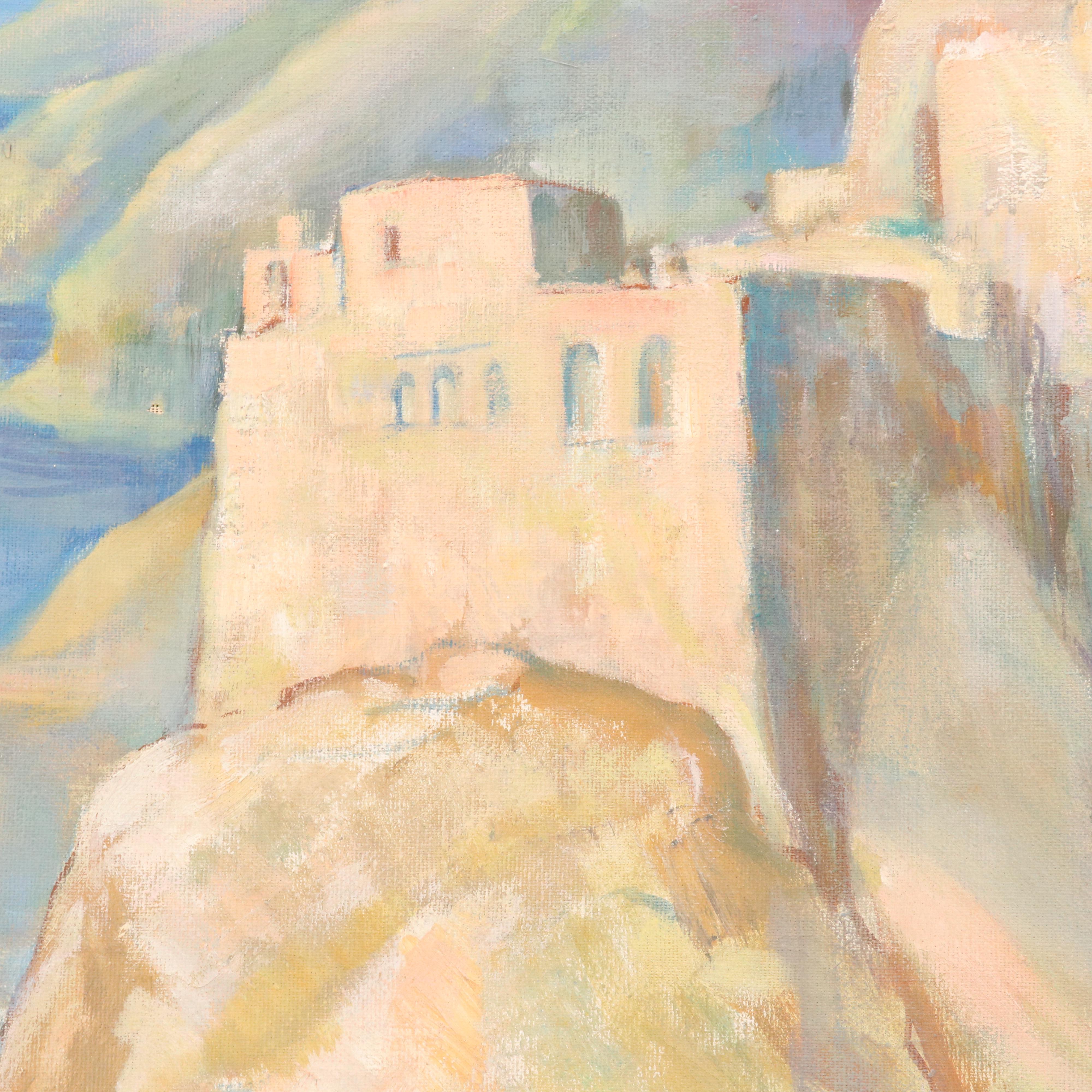 Impressionistic Style Coastal Landscape Oil Painting of Dubrovnik, 1964