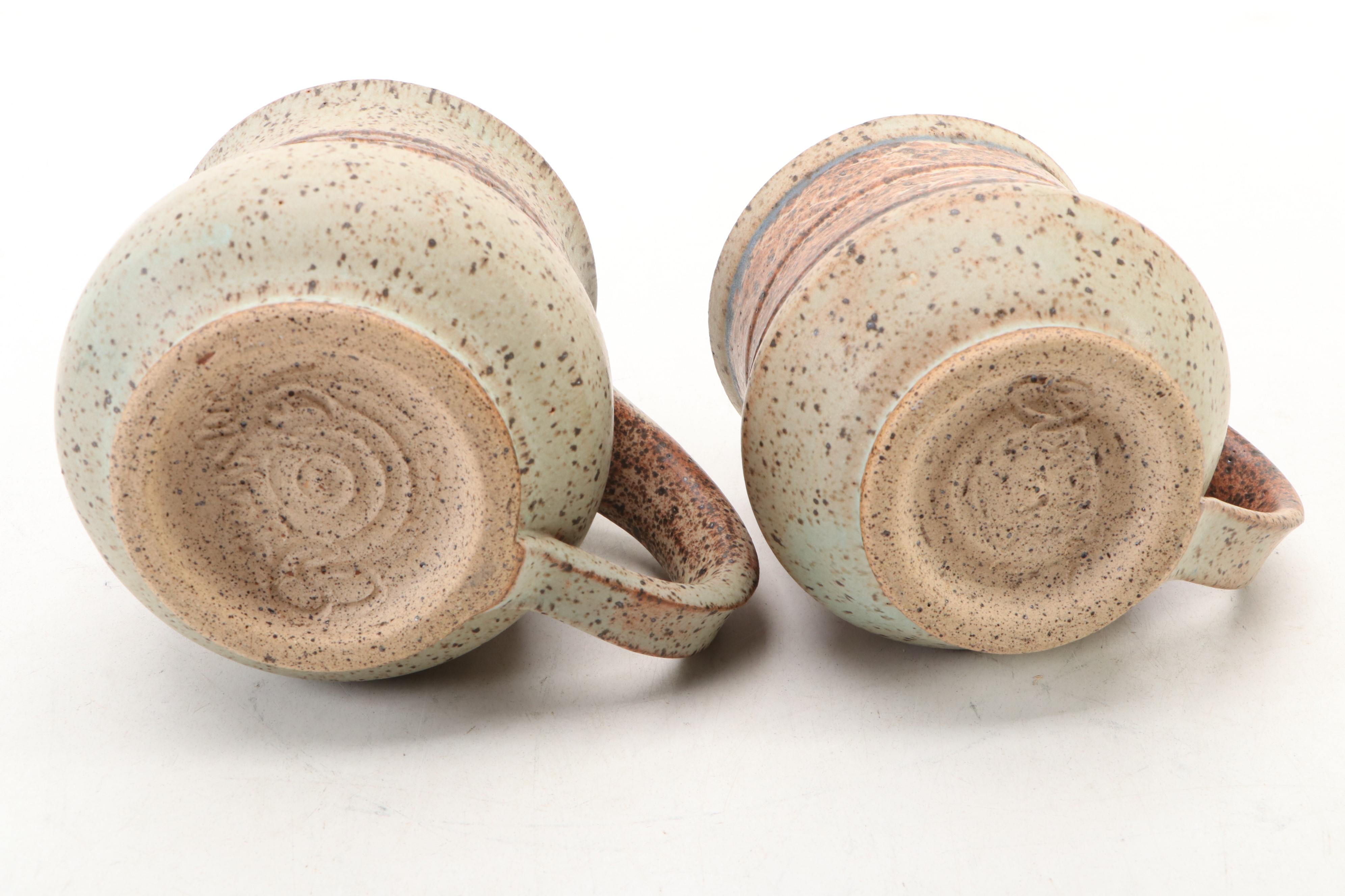 Dick Overman Art Pottery Stoneware Teapot with Wood Handle and Mugs