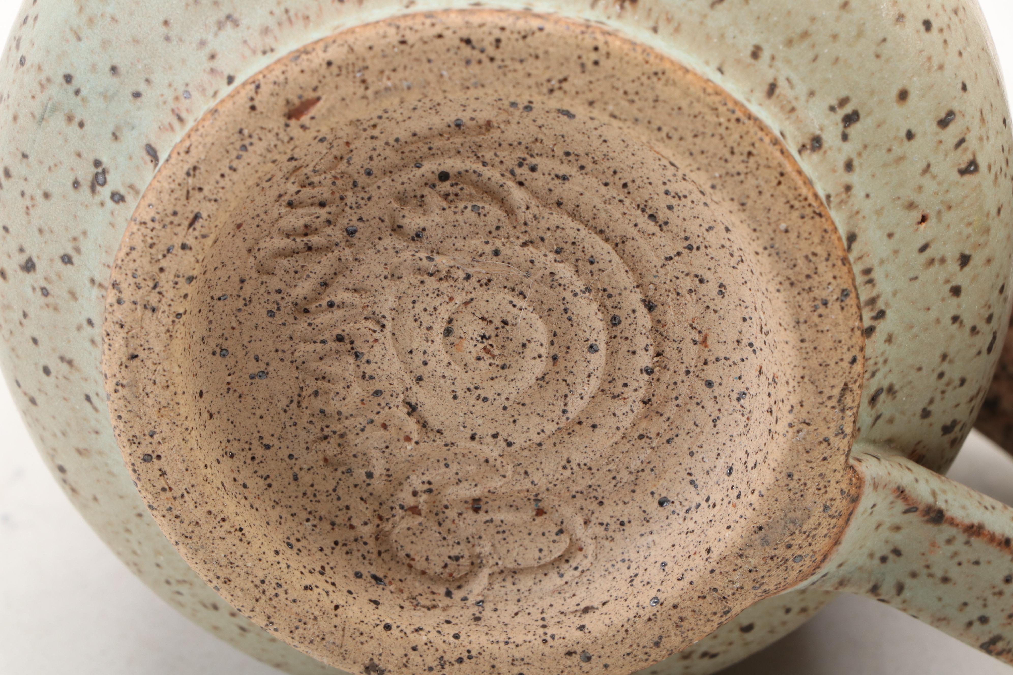 Dick Overman Art Pottery Stoneware Teapot with Wood Handle and Mugs