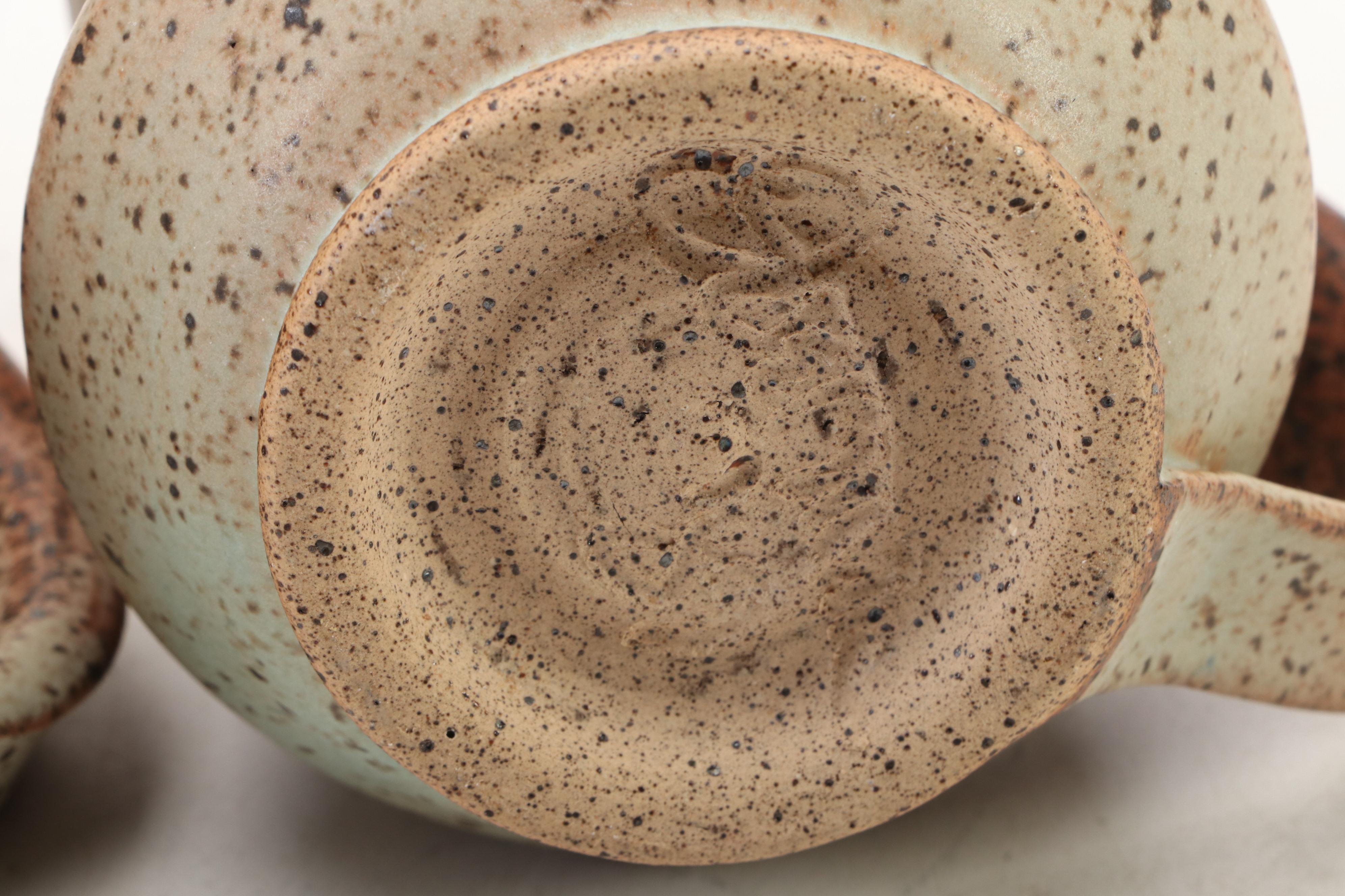 Dick Overman Art Pottery Stoneware Teapot with Wood Handle and Mugs