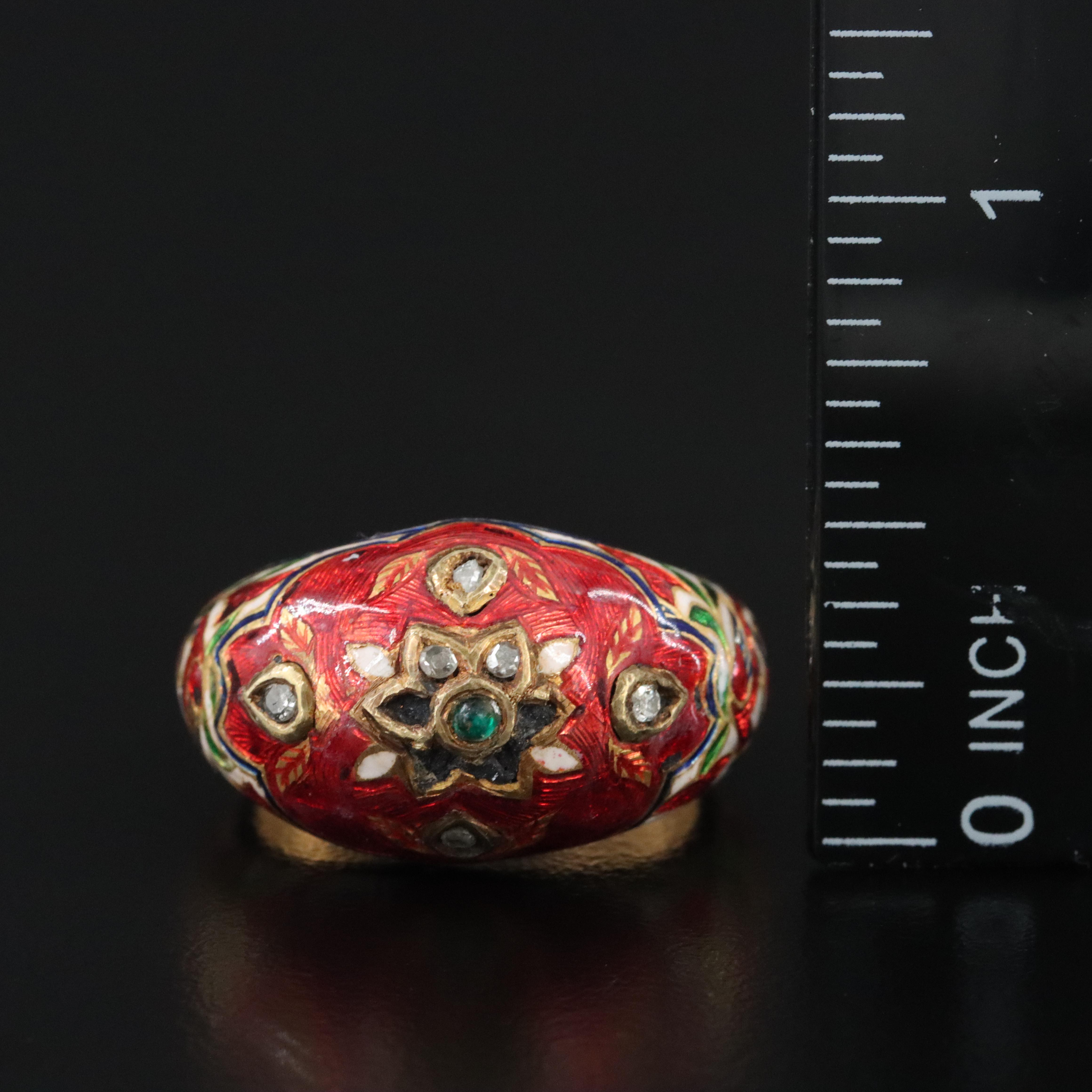 Indian Meenakari Diamond, Glass and Enamel Floral Ring