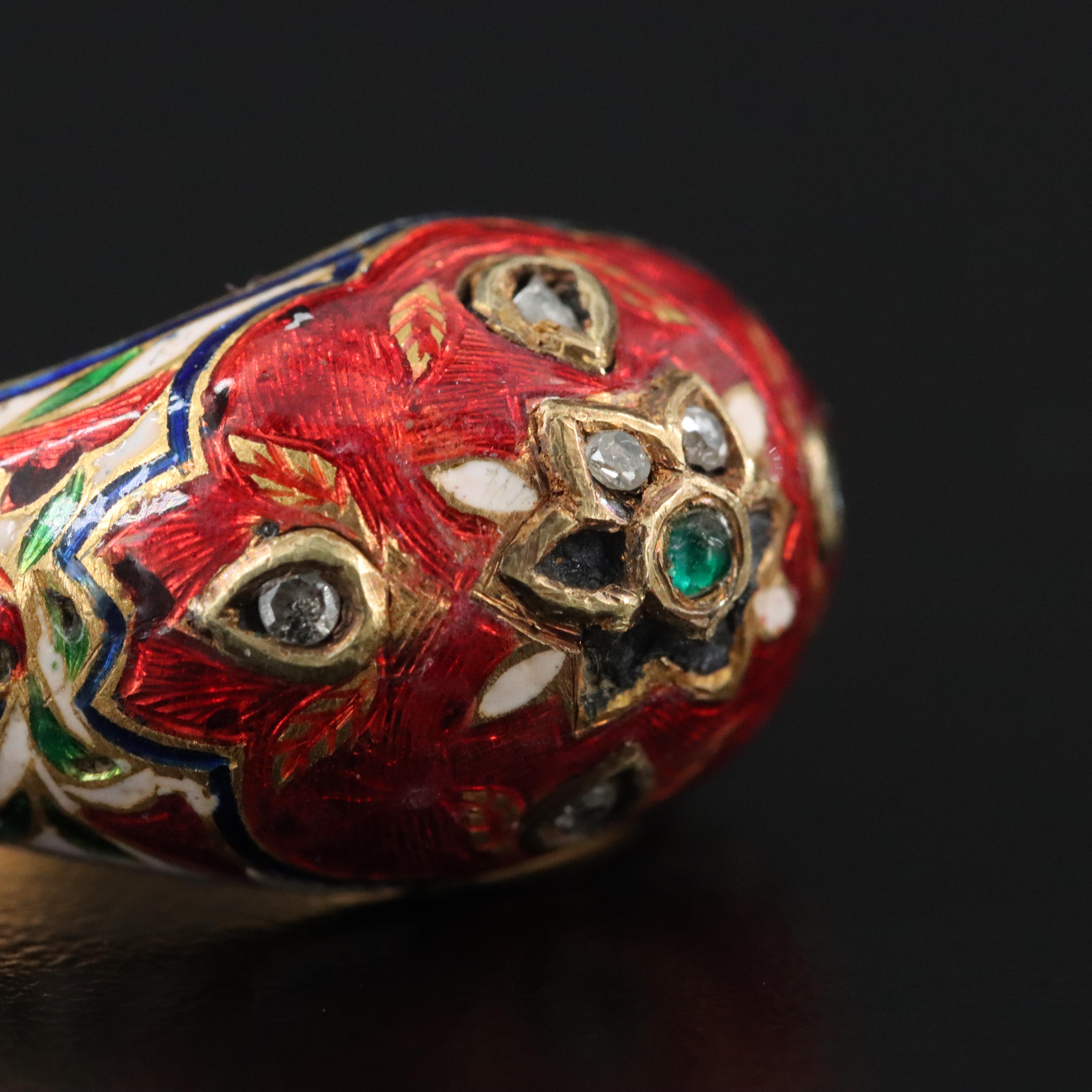Indian Meenakari Diamond, Glass and Enamel Floral Ring