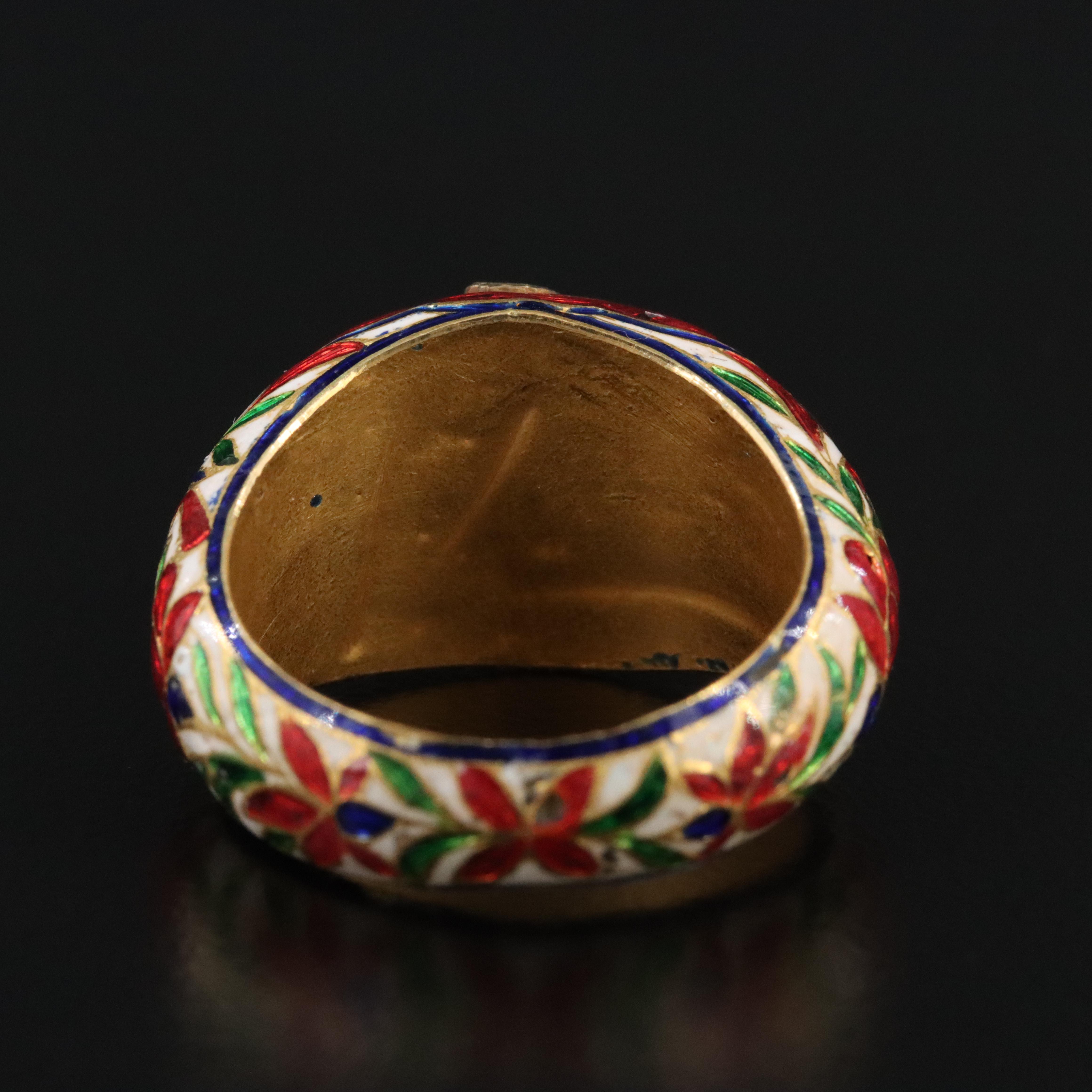 Indian Meenakari Diamond, Glass and Enamel Floral Ring