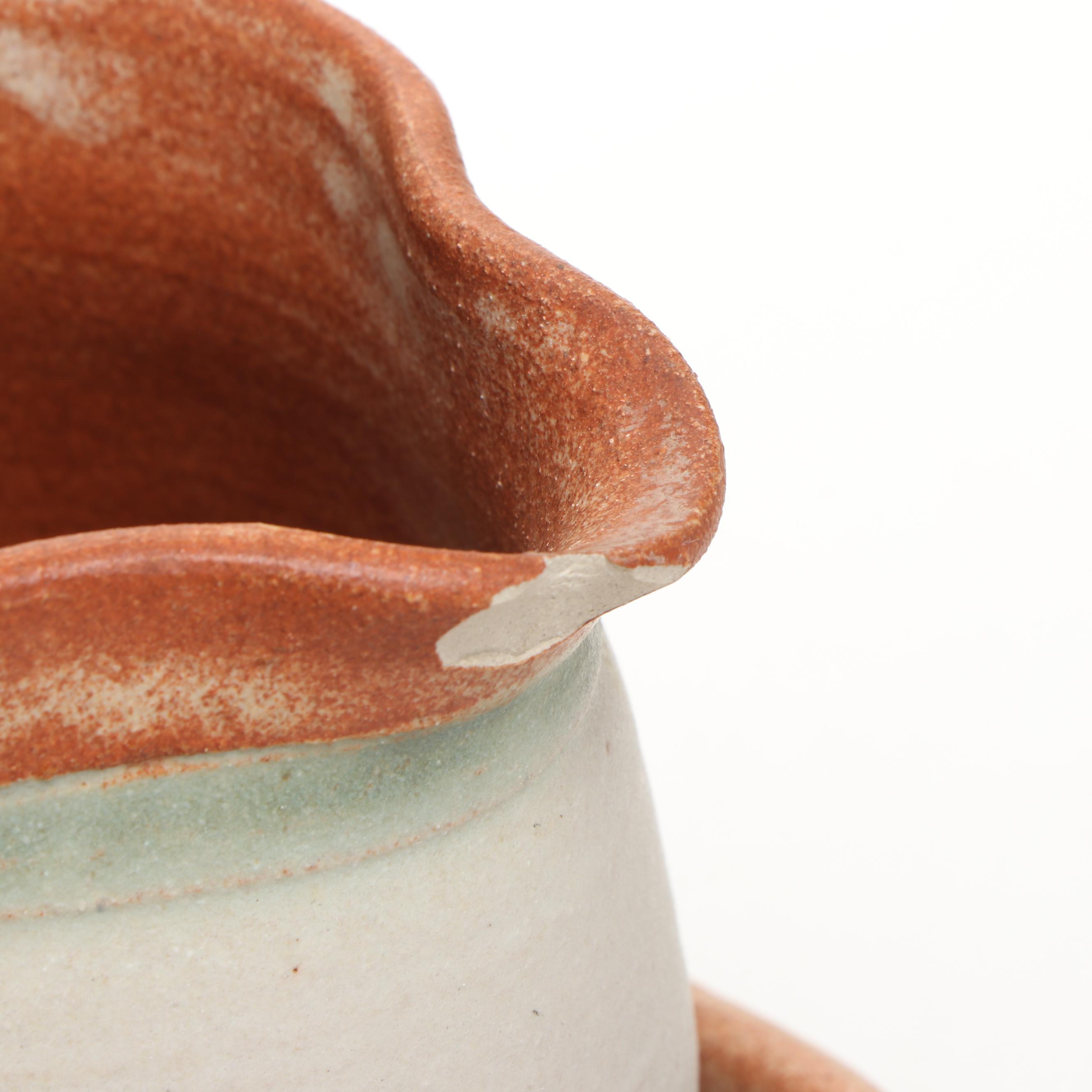 Dick Overman Stoneware Creamer, Sugar Bowl, and Tray, 2001