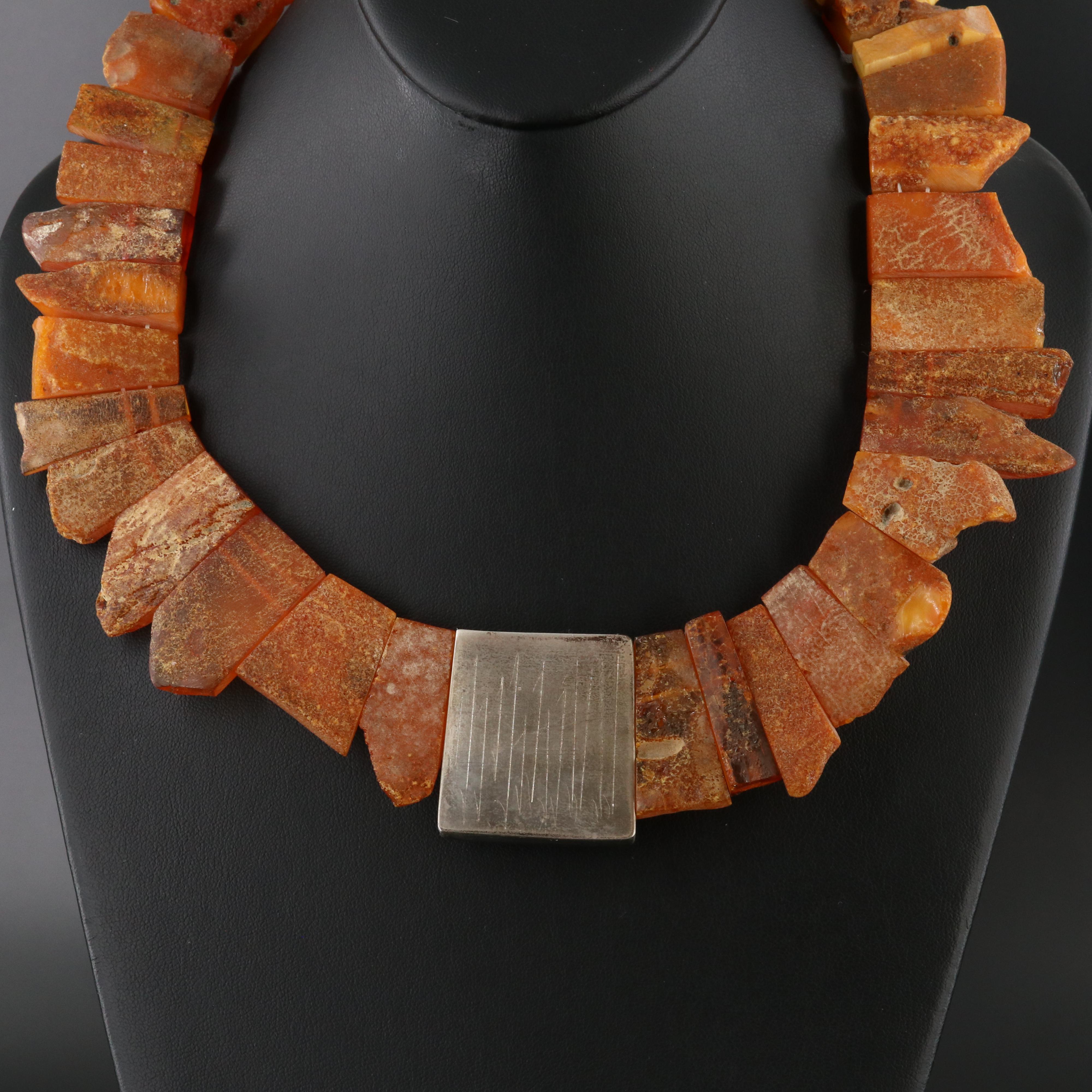 Sterling Amber Collar Necklace