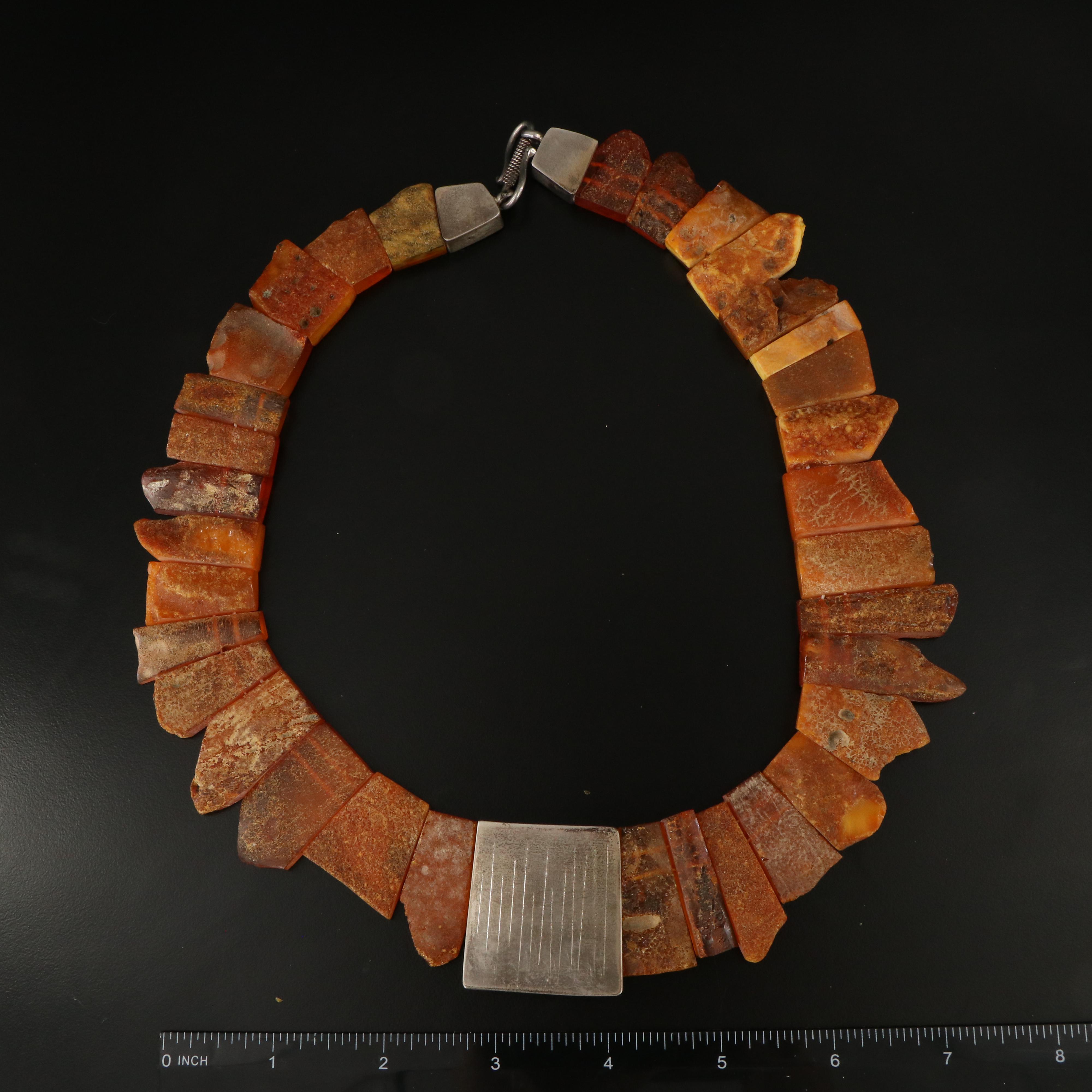 Sterling Amber Collar Necklace