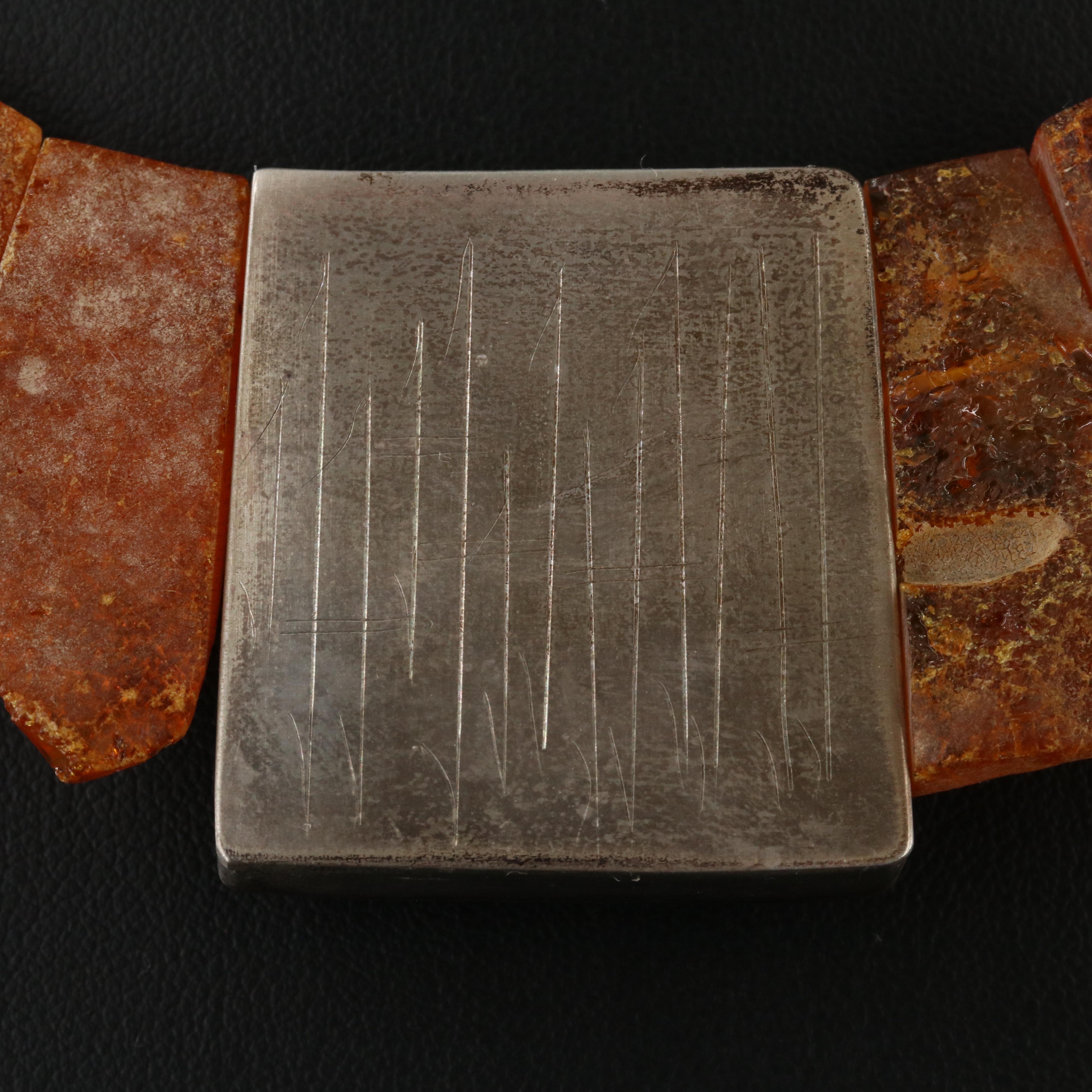 Sterling Amber Collar Necklace