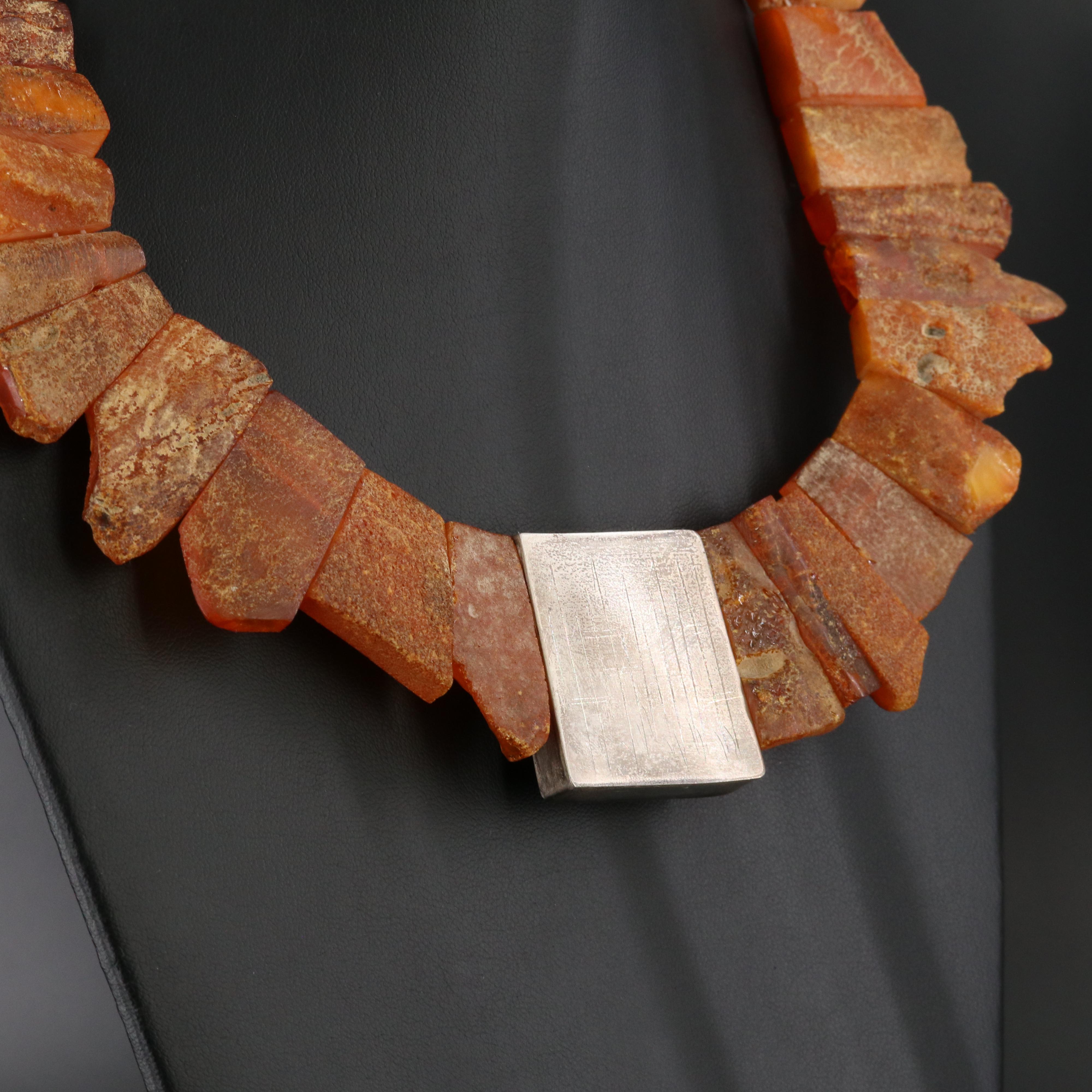 Sterling Amber Collar Necklace