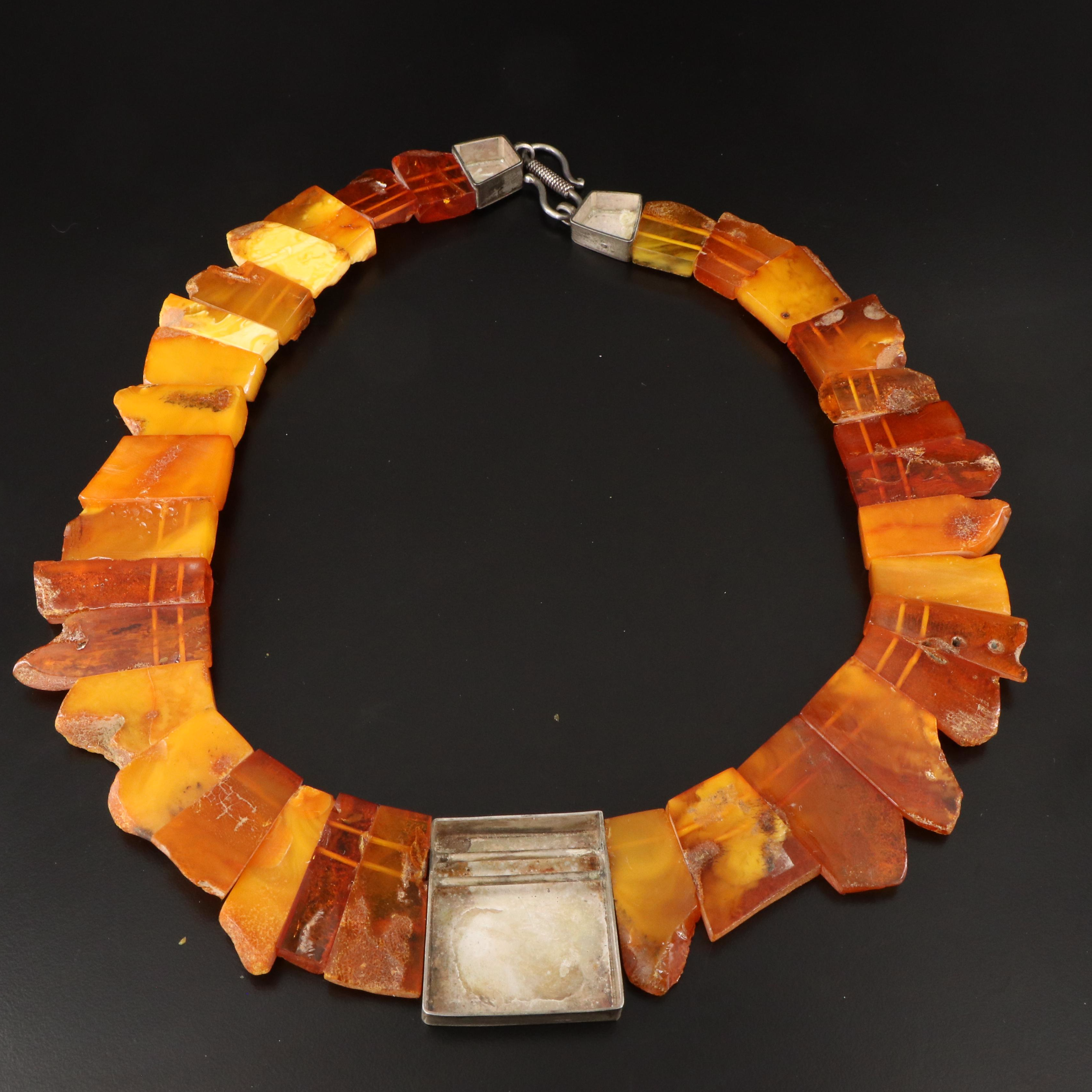 Sterling Amber Collar Necklace