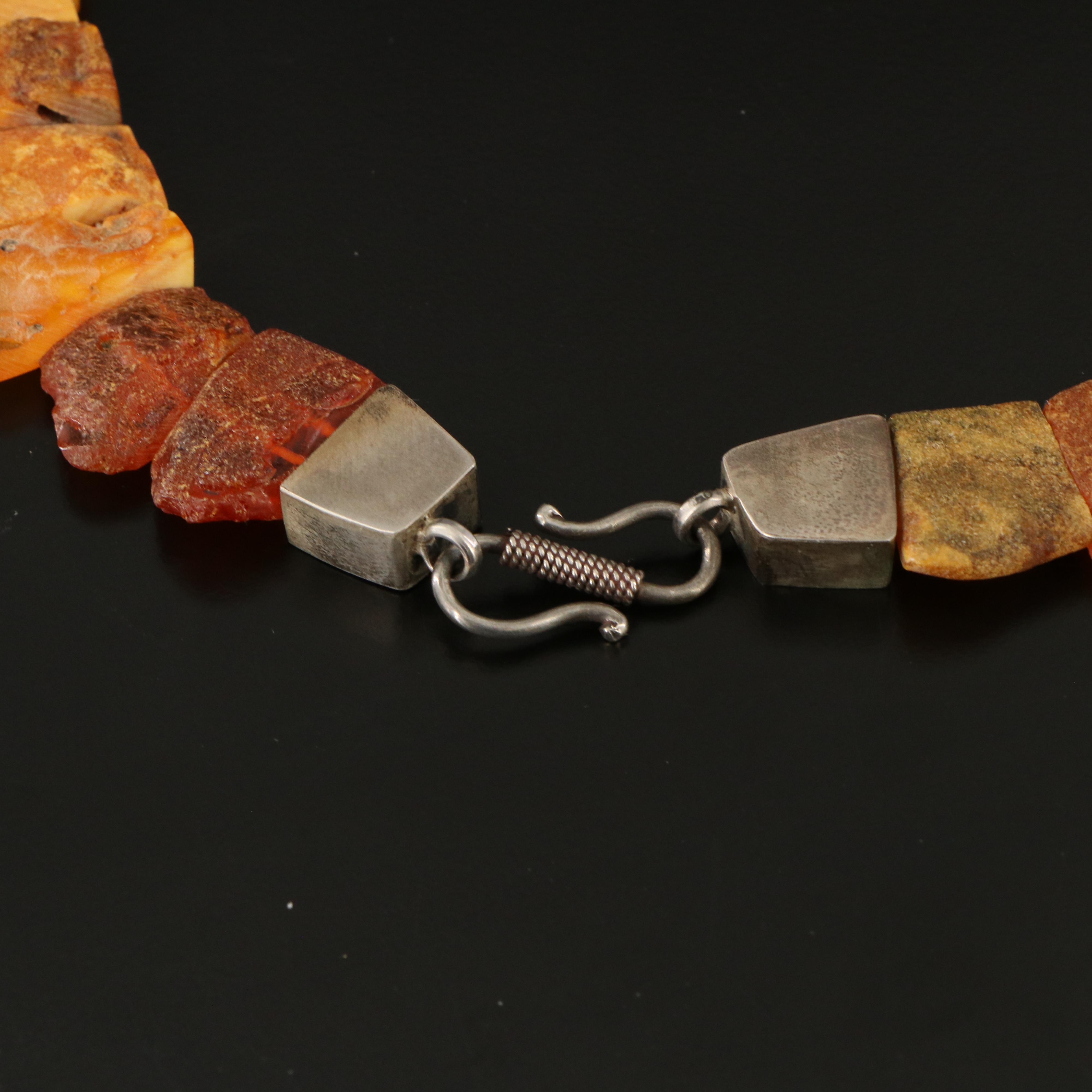 Sterling Amber Collar Necklace