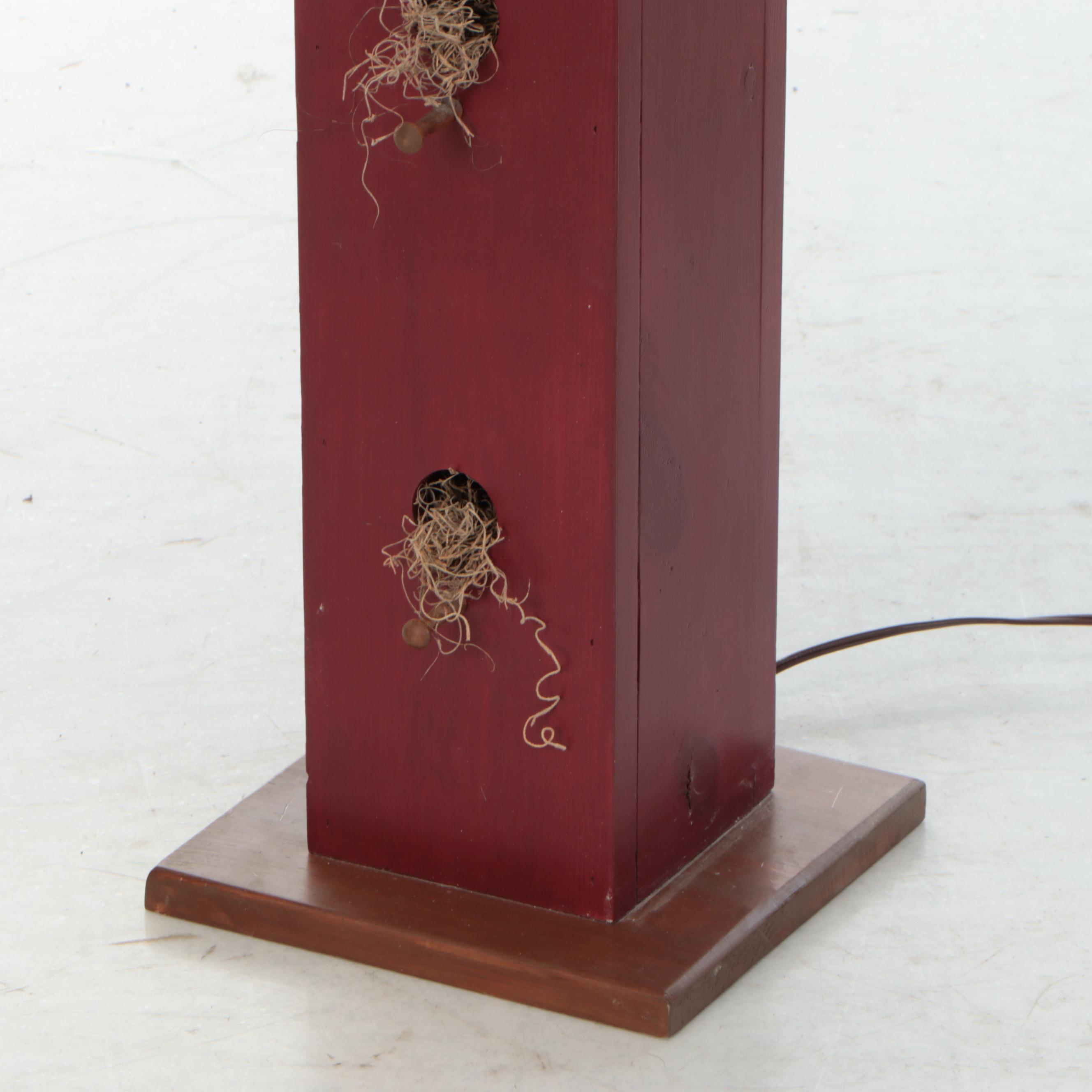 Primitive Style Folk Art Bird House Floor Lamp with Gingham Shade