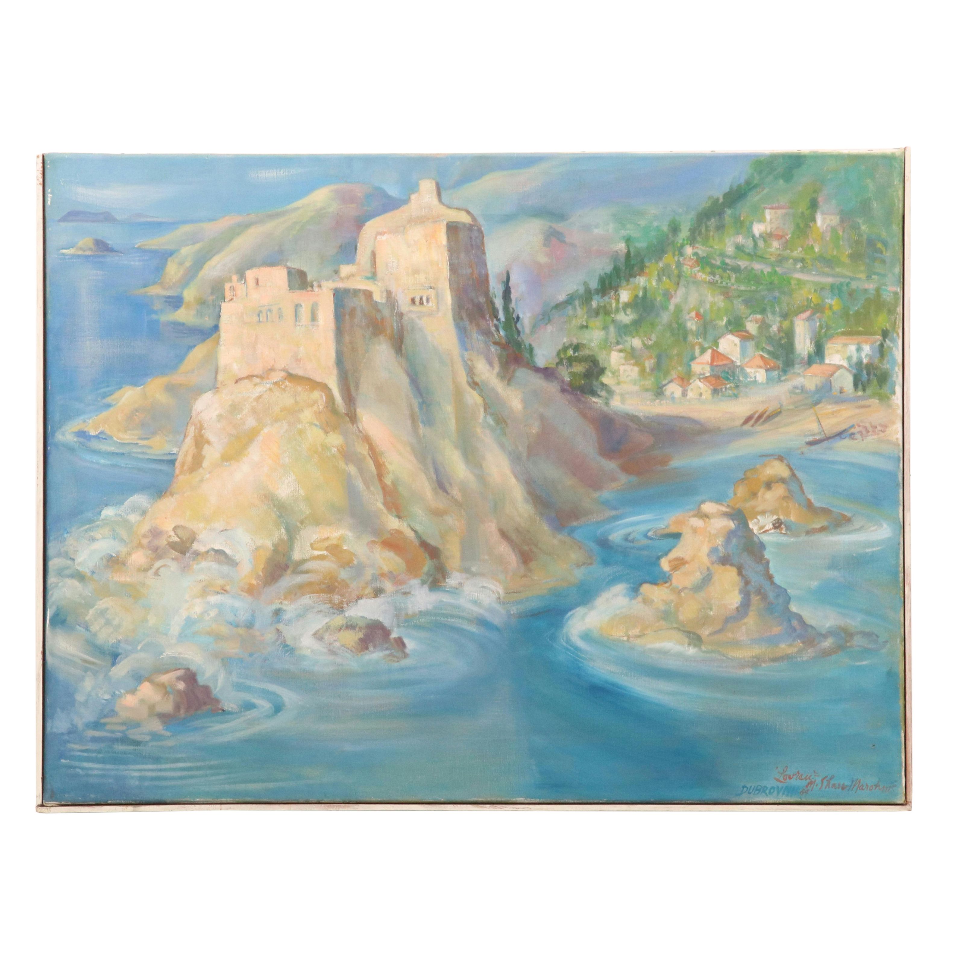 Impressionistic Style Coastal Landscape Oil Painting of Dubrovnik, 1964