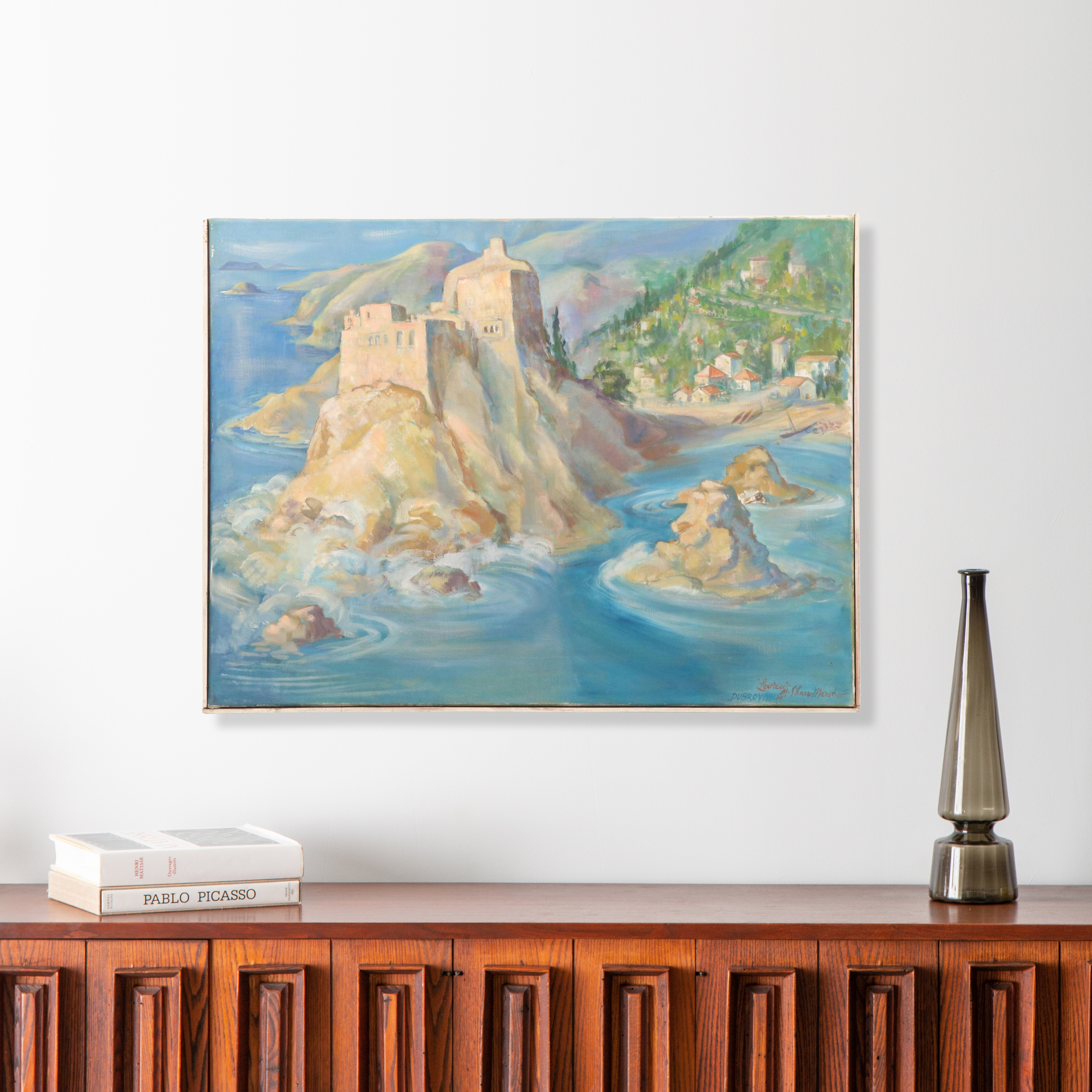 Impressionistic Style Coastal Landscape Oil Painting of Dubrovnik, 1964