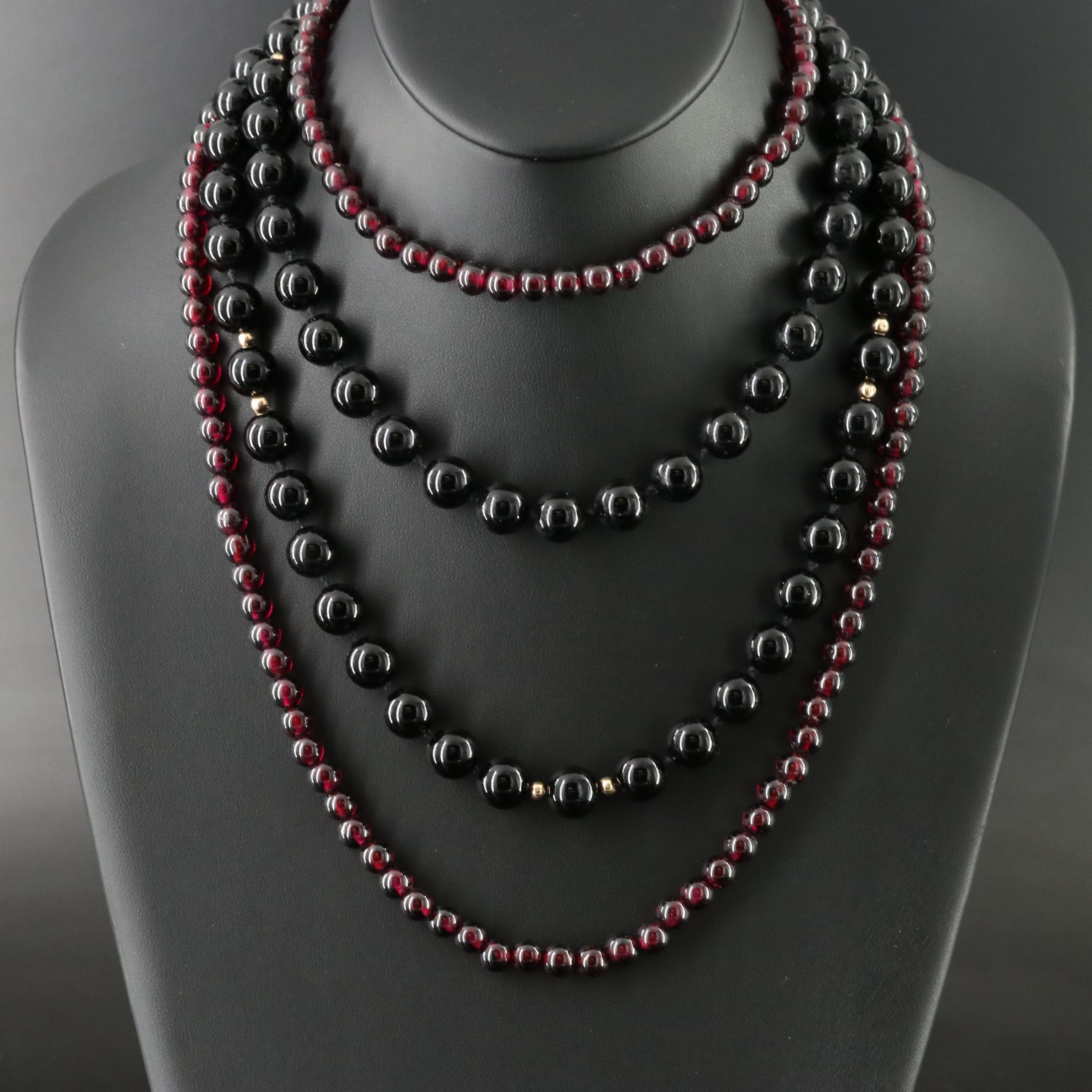 Rhodolite Garnet and Black Onyx Necklaces with 14K Spacers and Clasp