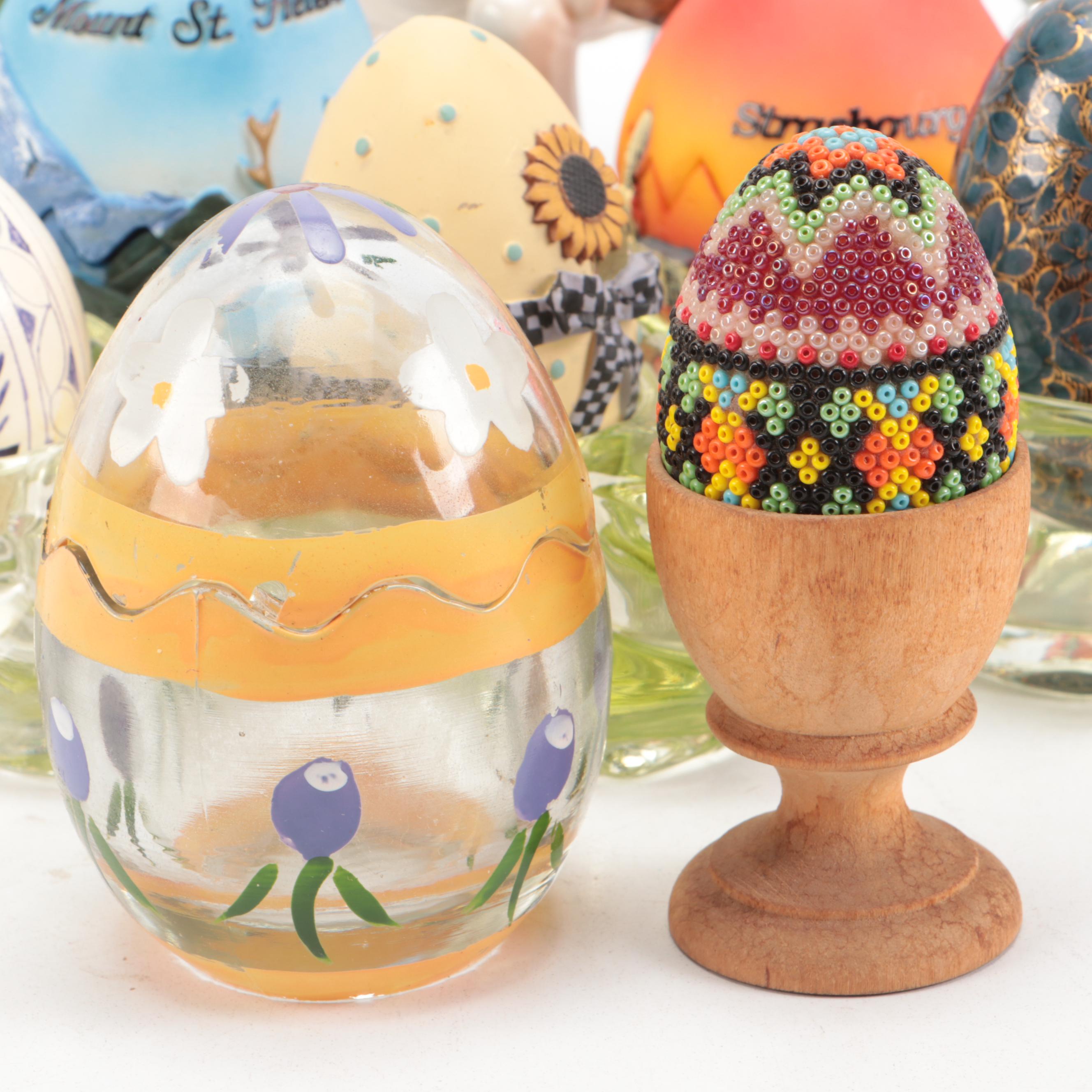 German Papier-Mâché Candy Container with Other Decorative Eggs and Egg Cups