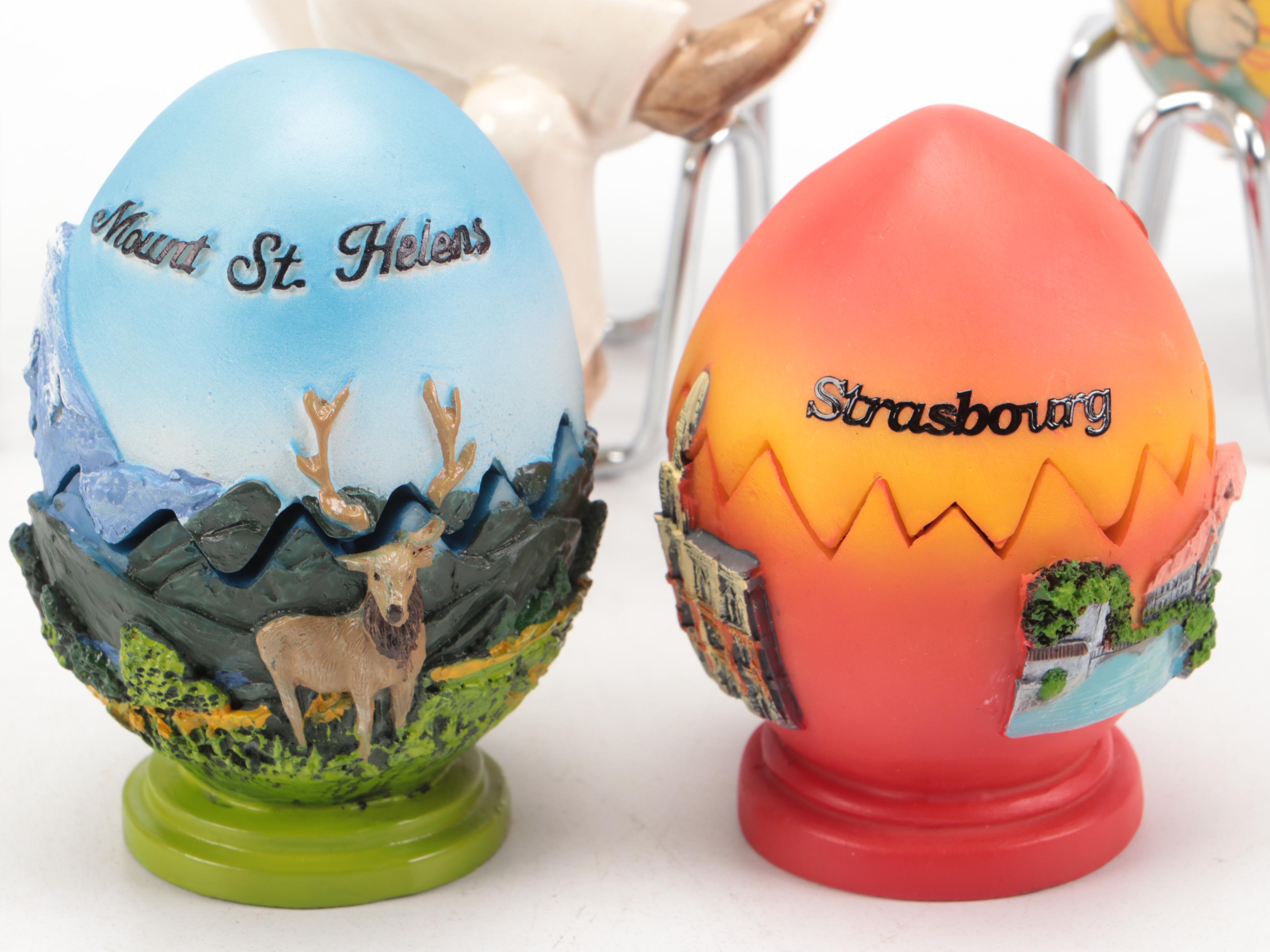 German Papier-Mâché Candy Container with Other Decorative Eggs and Egg Cups