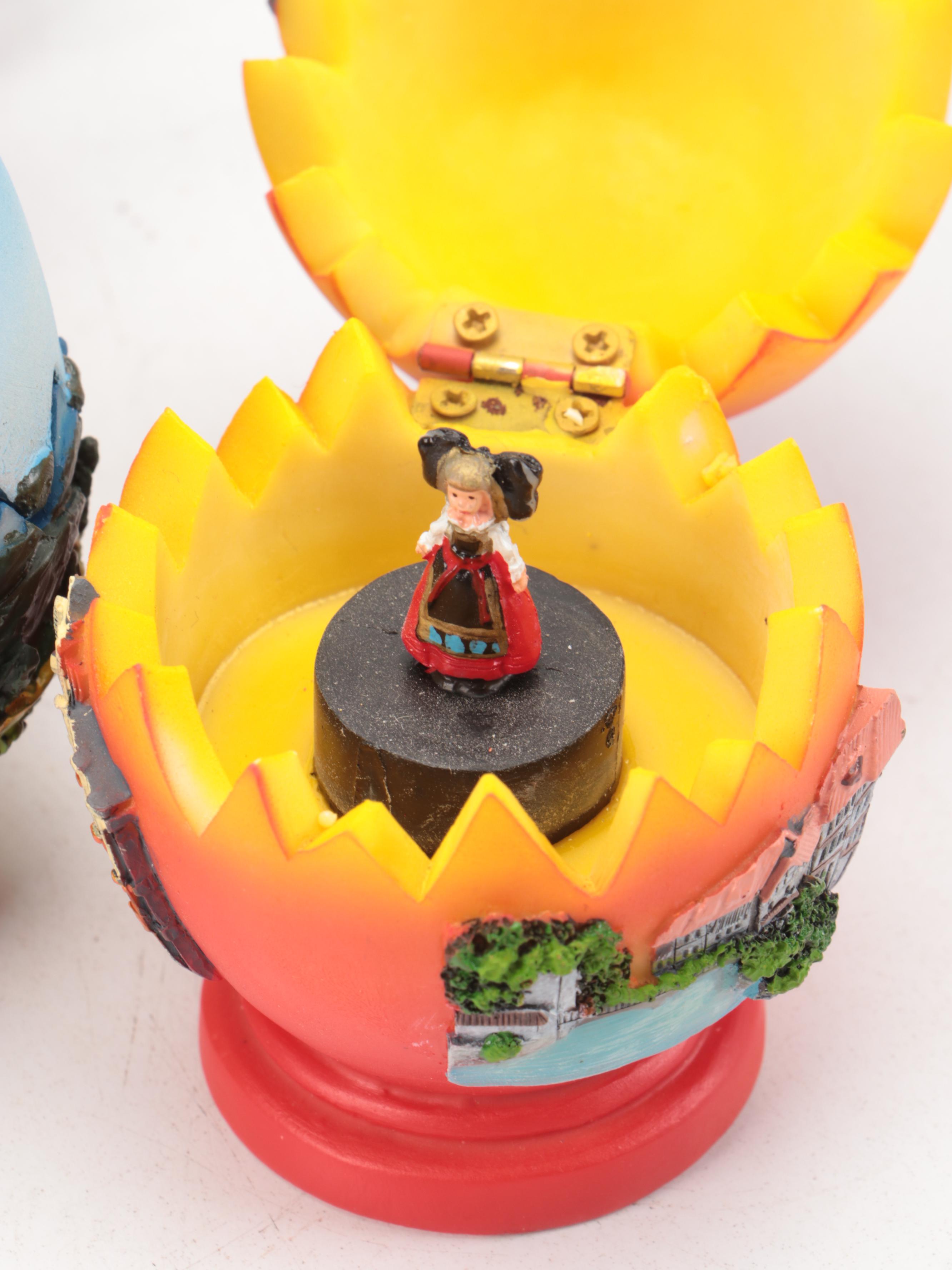 German Papier-Mâché Candy Container with Other Decorative Eggs and Egg Cups